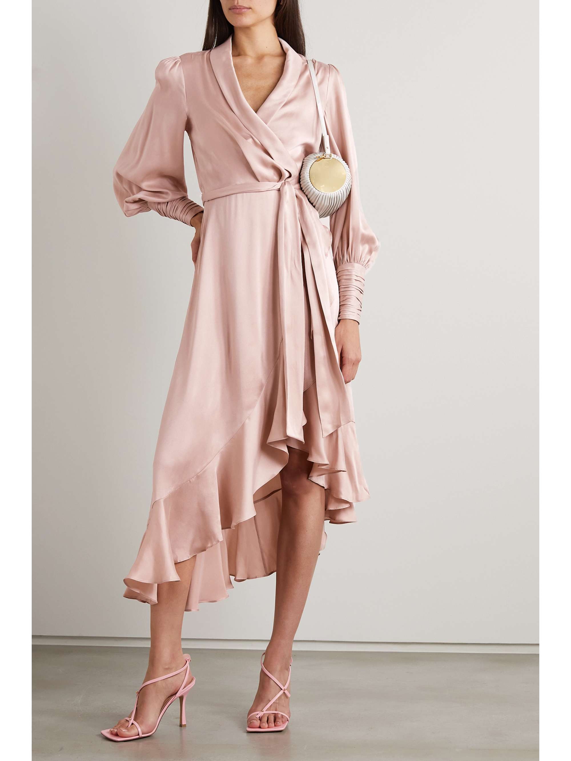 Pink Asymmetric ruffled silk-satin wrap ...