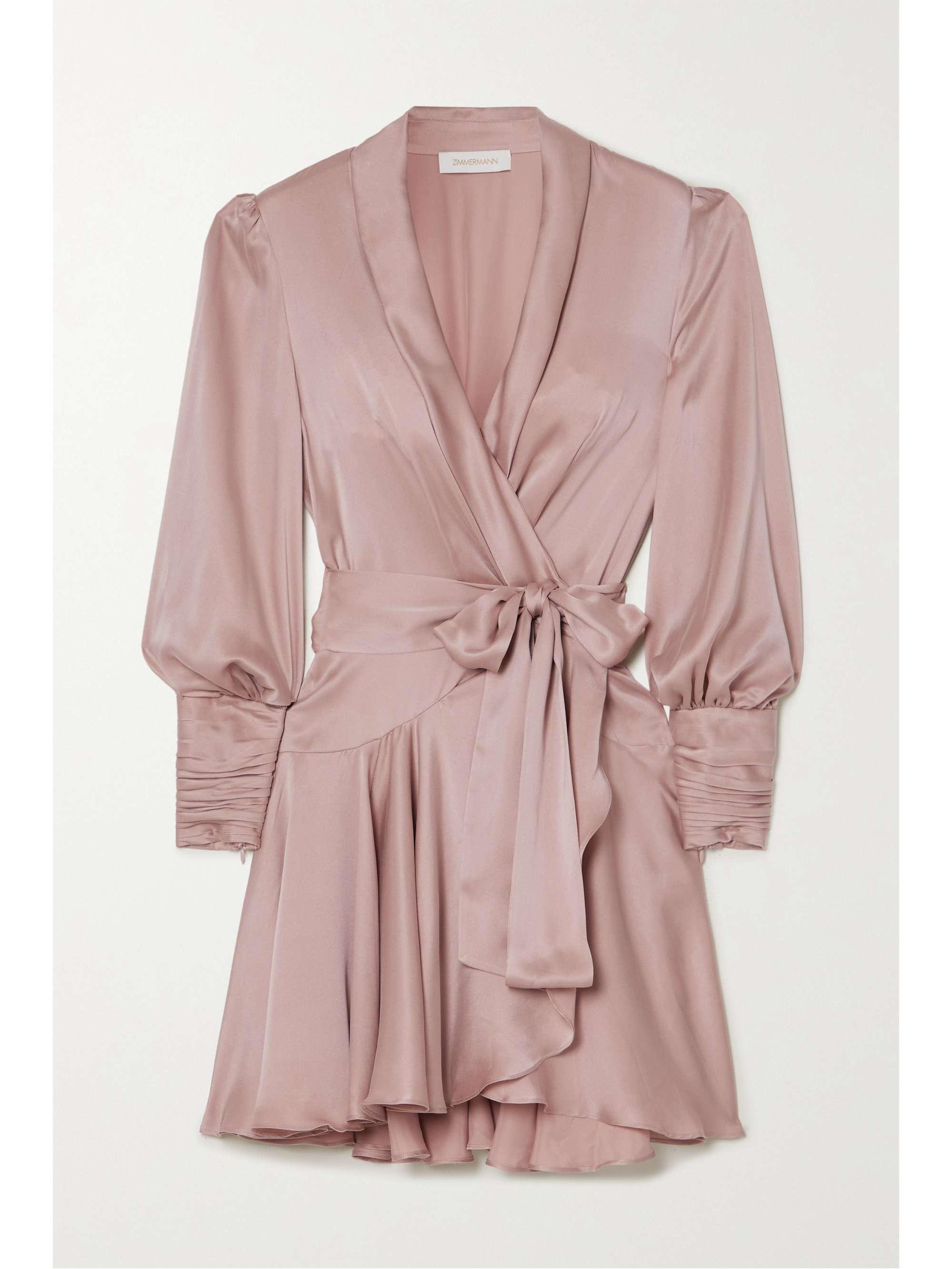 satin wrap ruffle dress