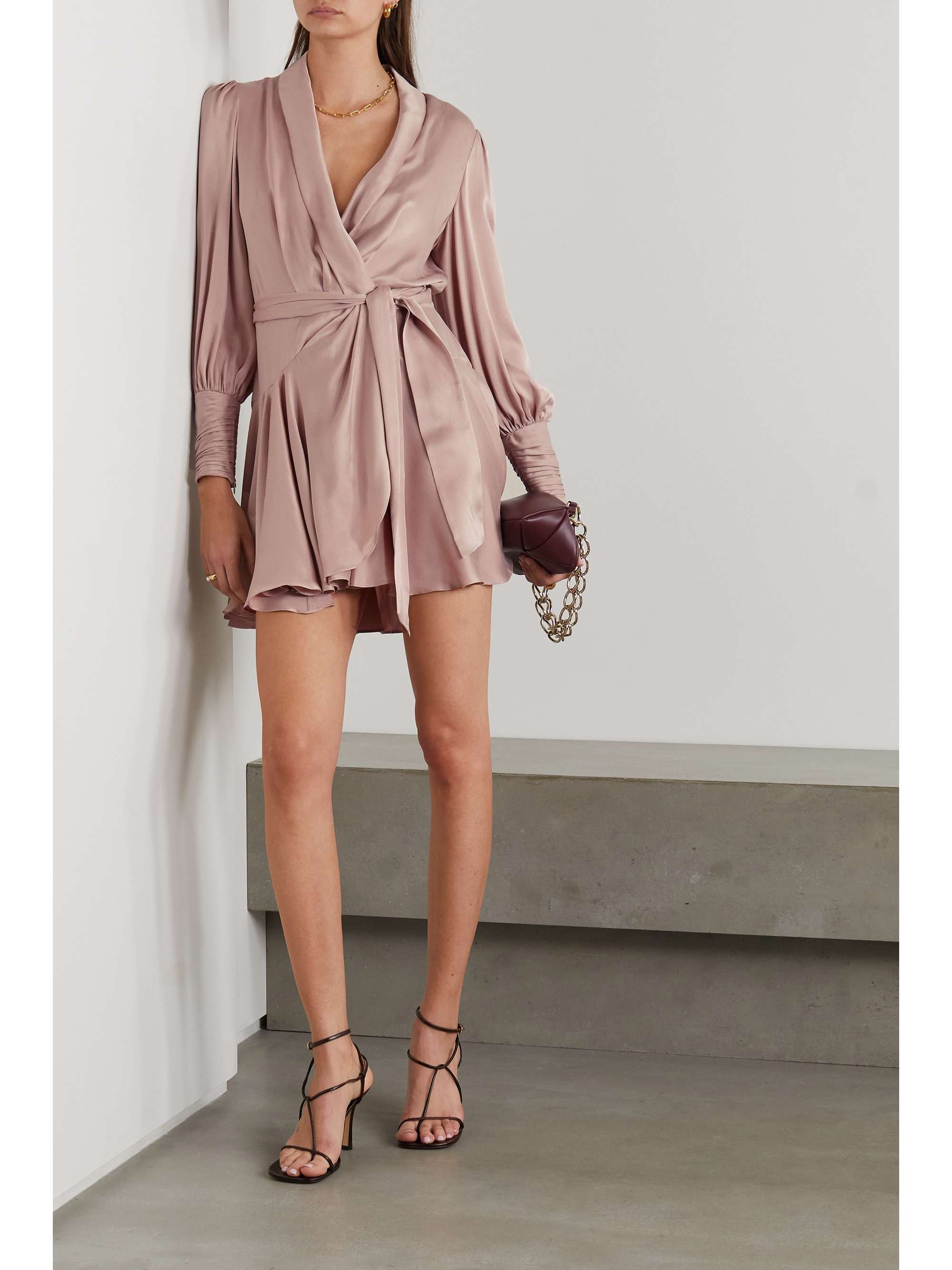 Pink Ruffled silk-satin wrap mini dress | ZIMMERMANN | NET-A-PORTER