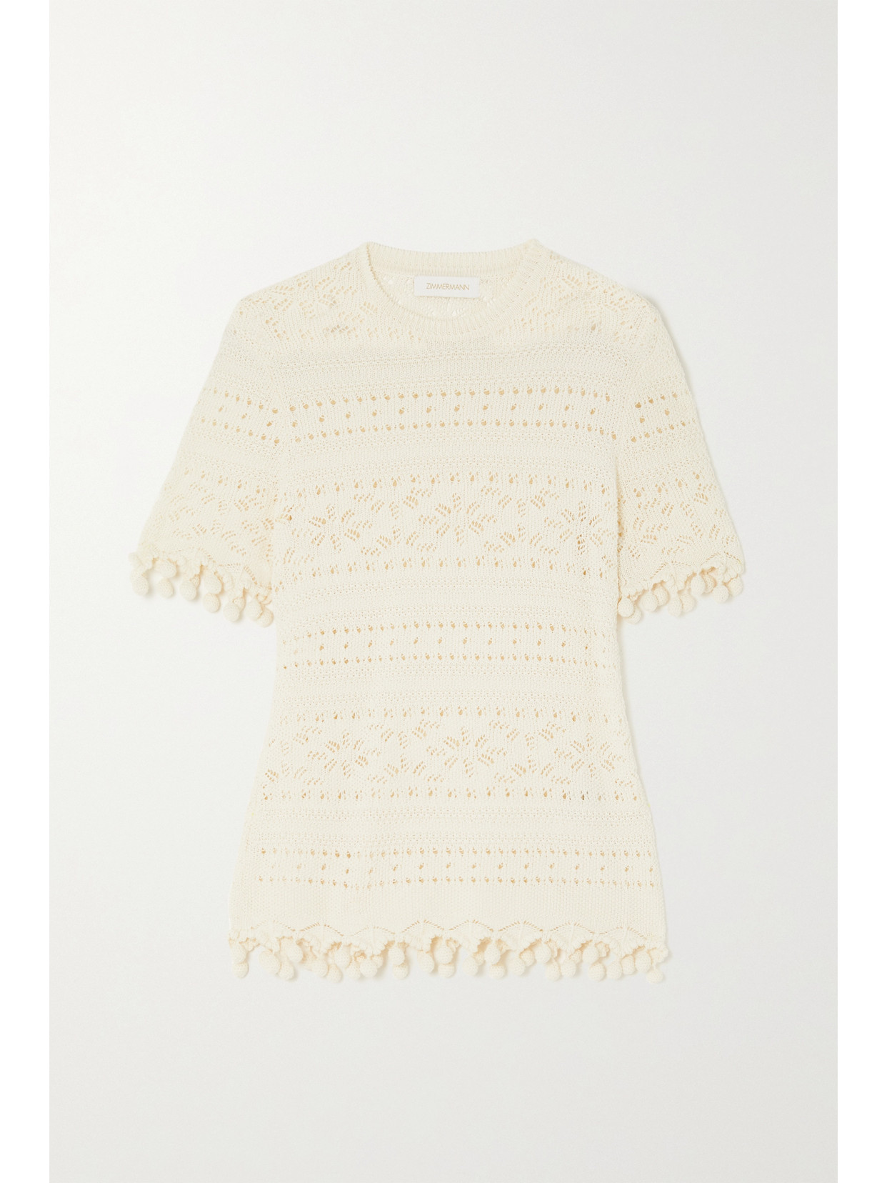 ZIMMERMANN POSTCARD CROCHET-KNIT COTTON T-SHIRT