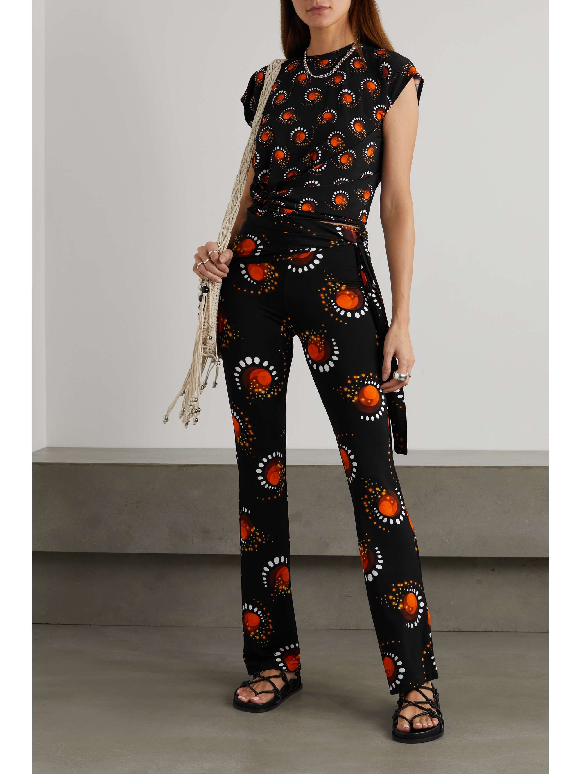 Black Belted printed stretch-jersey 