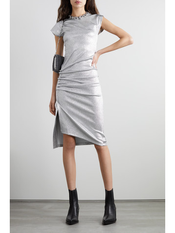 Rabanne Asymmetric ruched stretch-Lurex dress