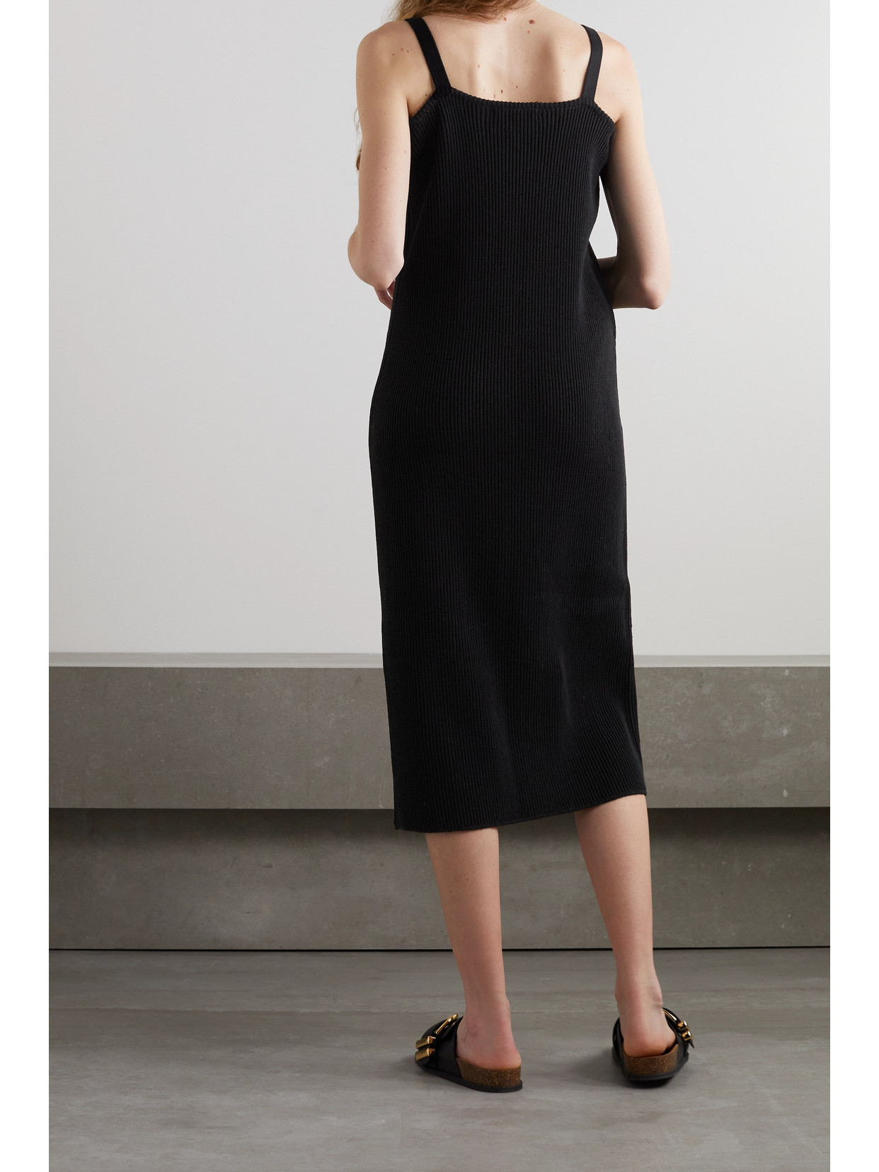 Le 17 Septembre Ribbed-knit Cotton Midi Dress In Black
