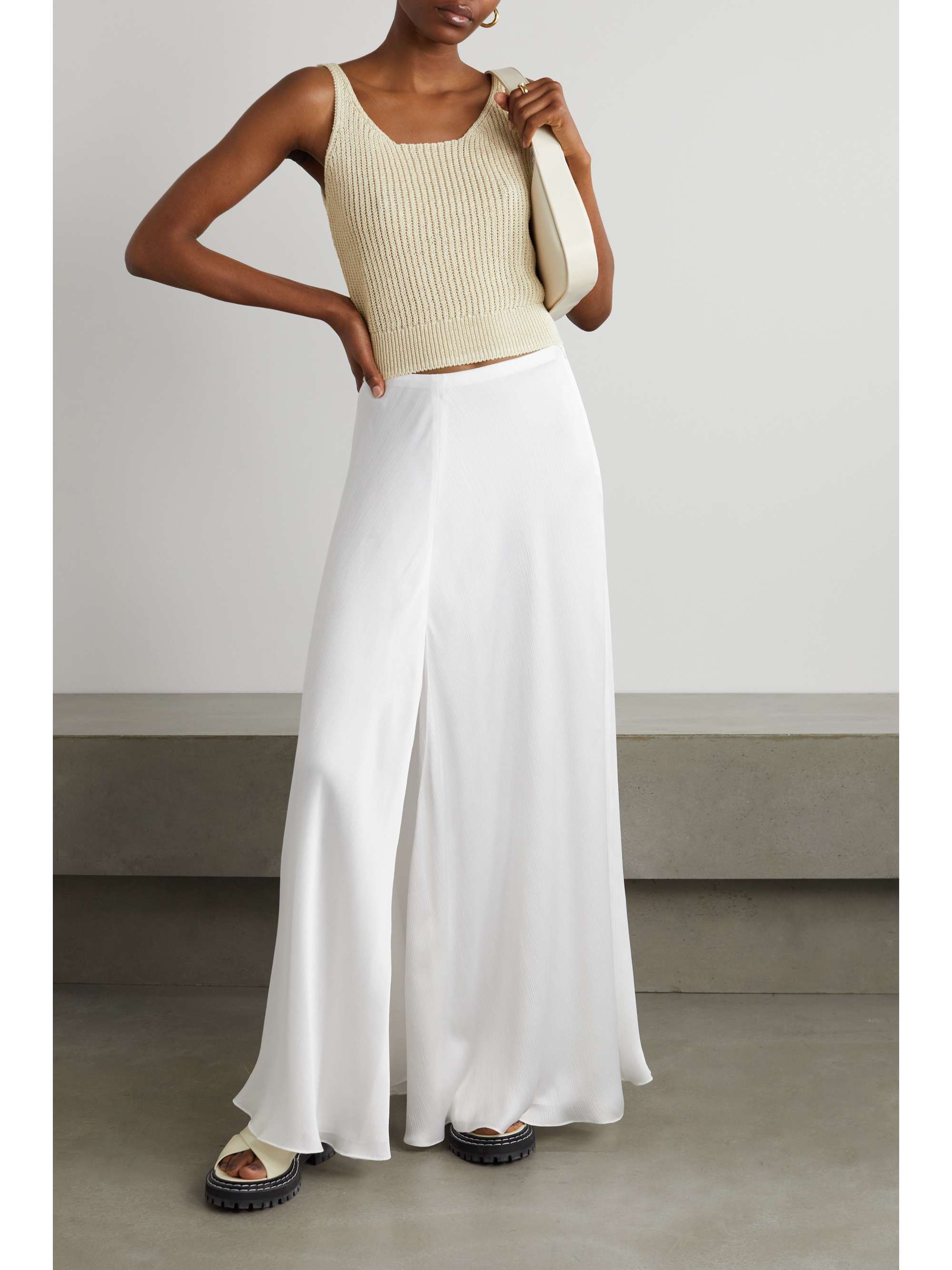 Beige Ribbed linen-blend tank | LE 17 
