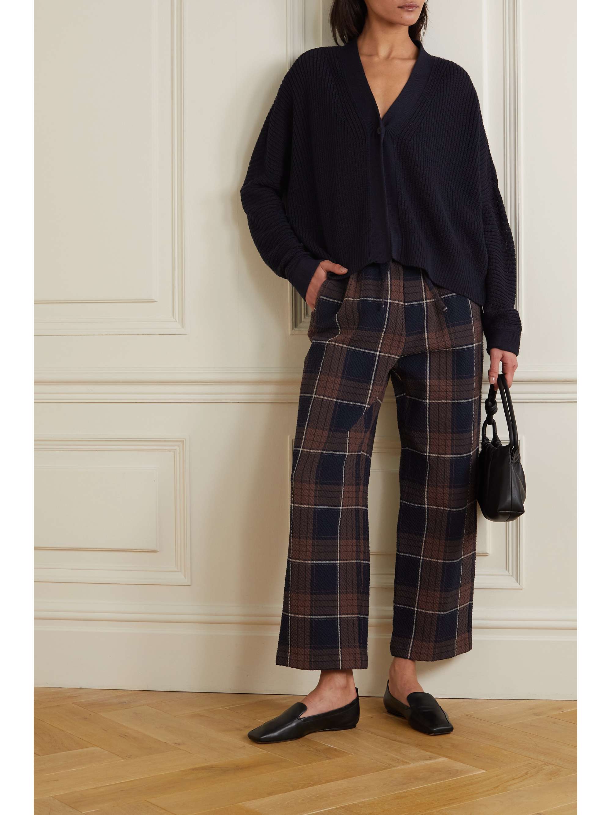 Brown Checked cotton-blend seersucker 
