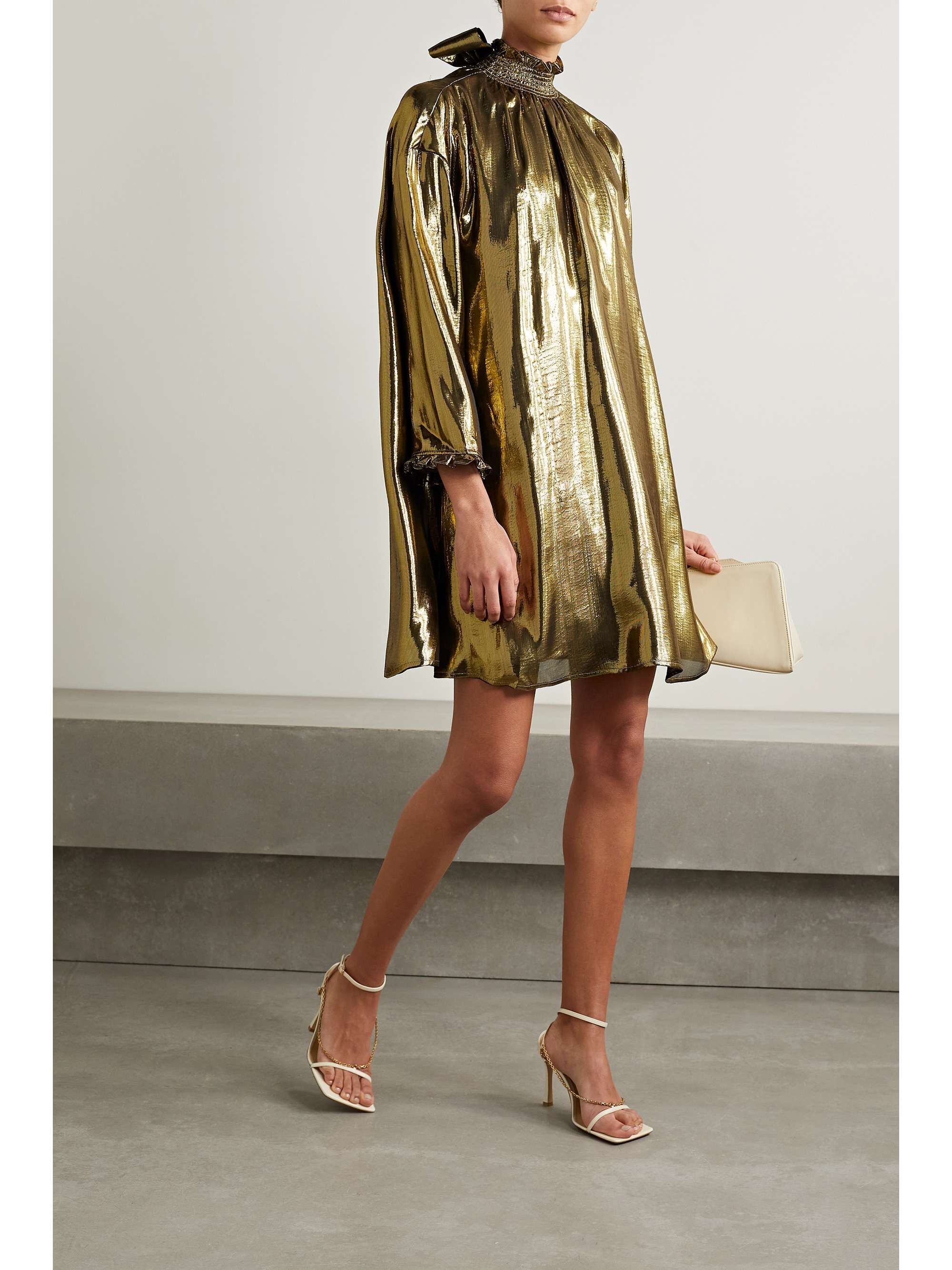 gold silk mini dress