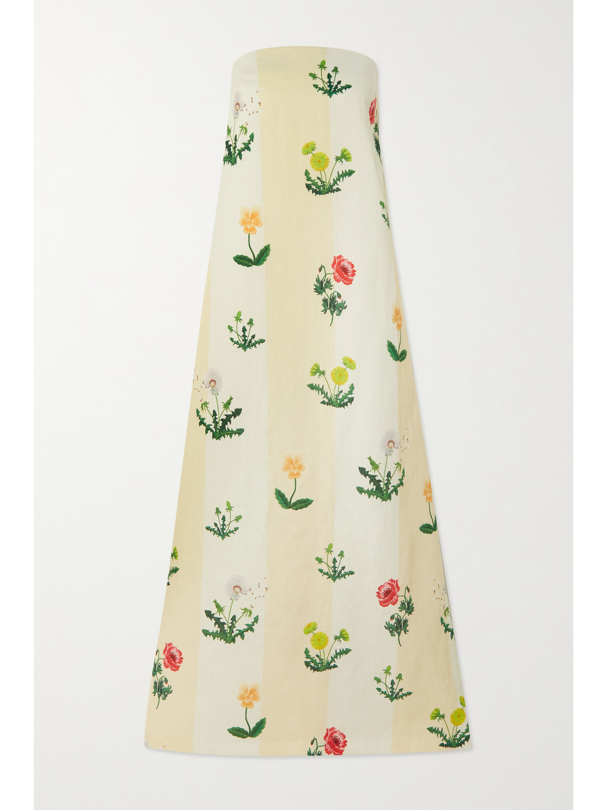 OROTON STRAPLESS FLORAL-PRINT LINEN GOWN