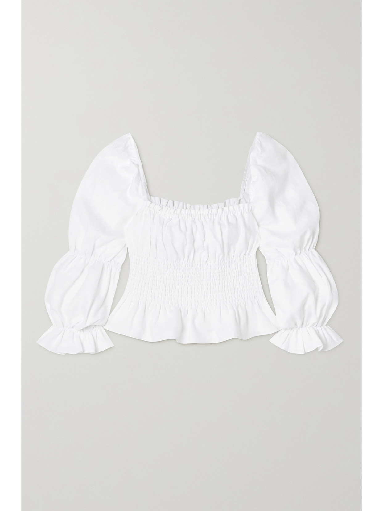 Reformation - Oakgrove Shirred Linen Peplum Top - White