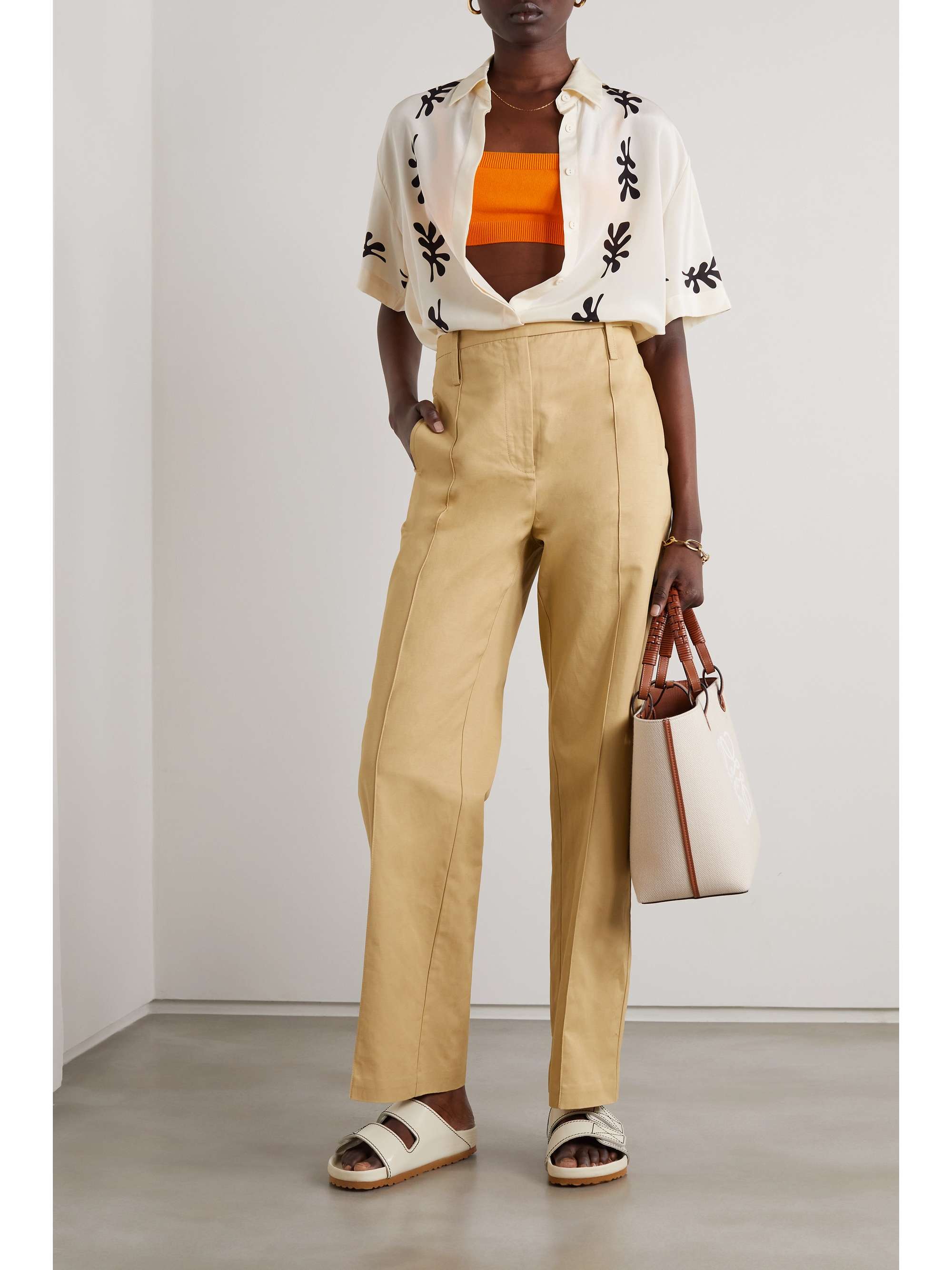Beige Cotton-twill straight-leg pants 