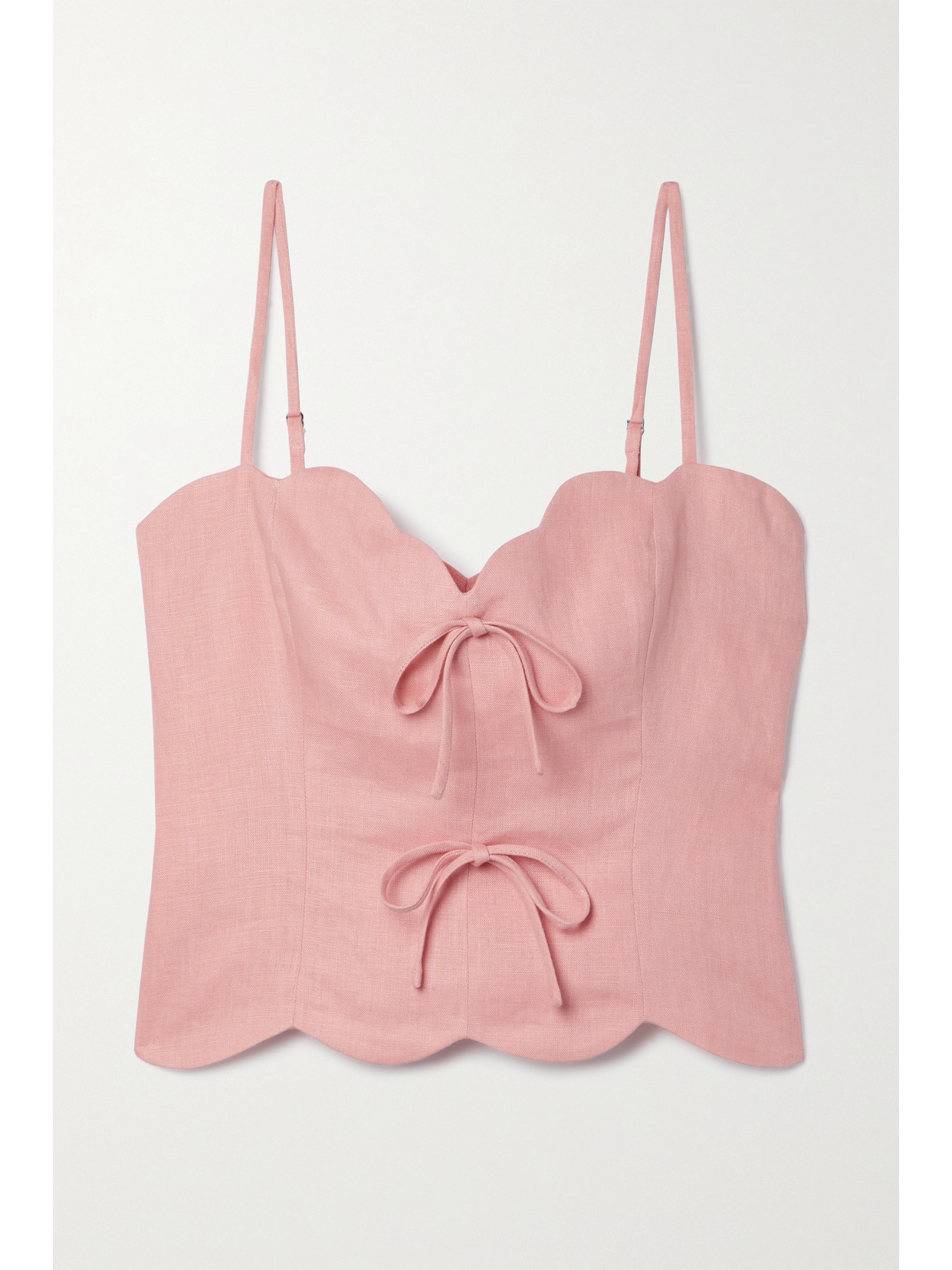 Reformation - Doppio Cropped Scalloped Linen Top - Pink