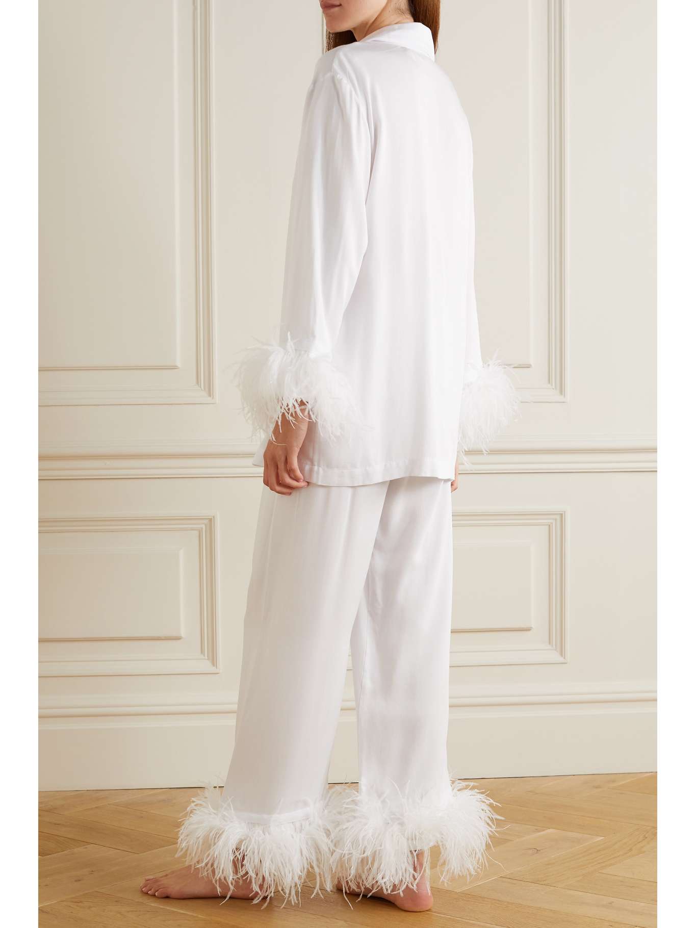 SLEEPER Feathertrimmed twill pajama set NETAPORTER