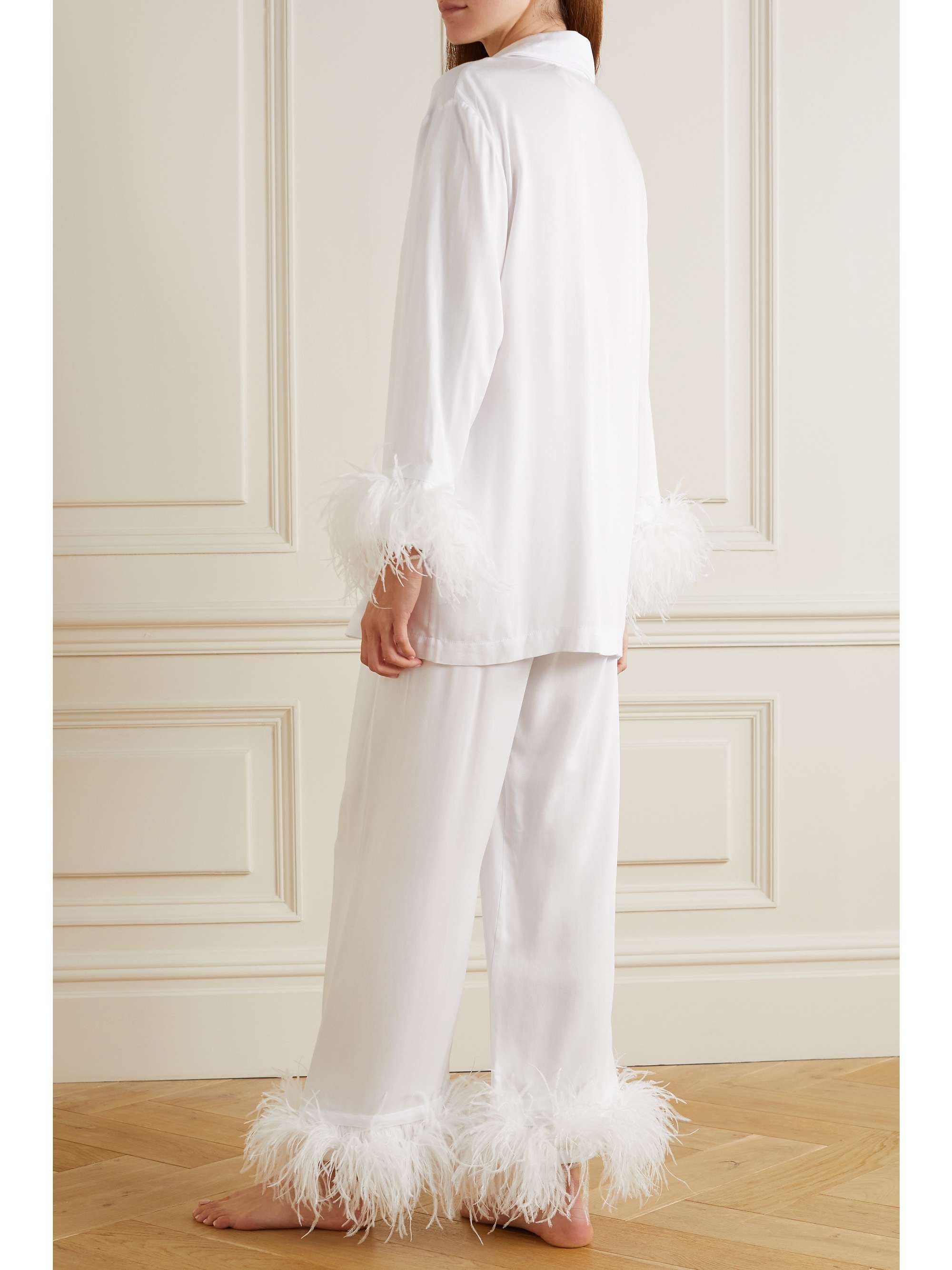 SLEEPER Feather-trimmed twill pajama set