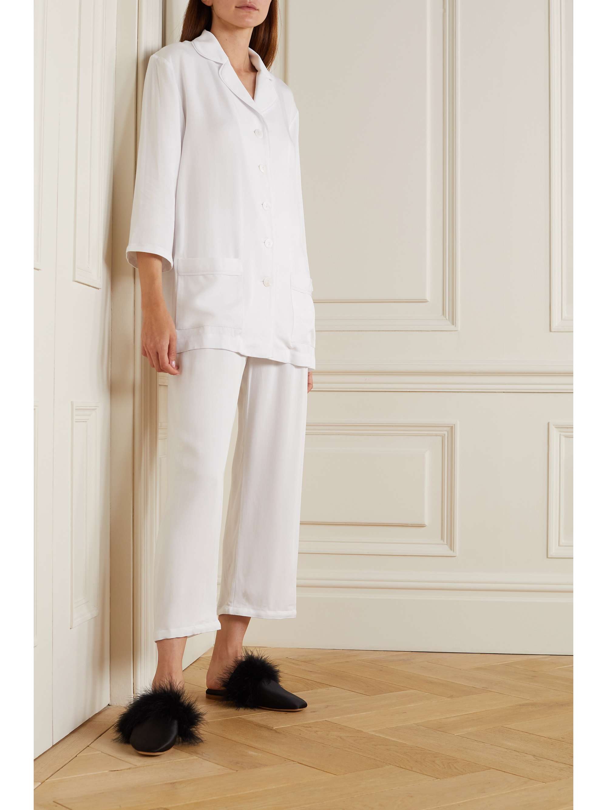 SLEEPER Feather-trimmed twill pajama set