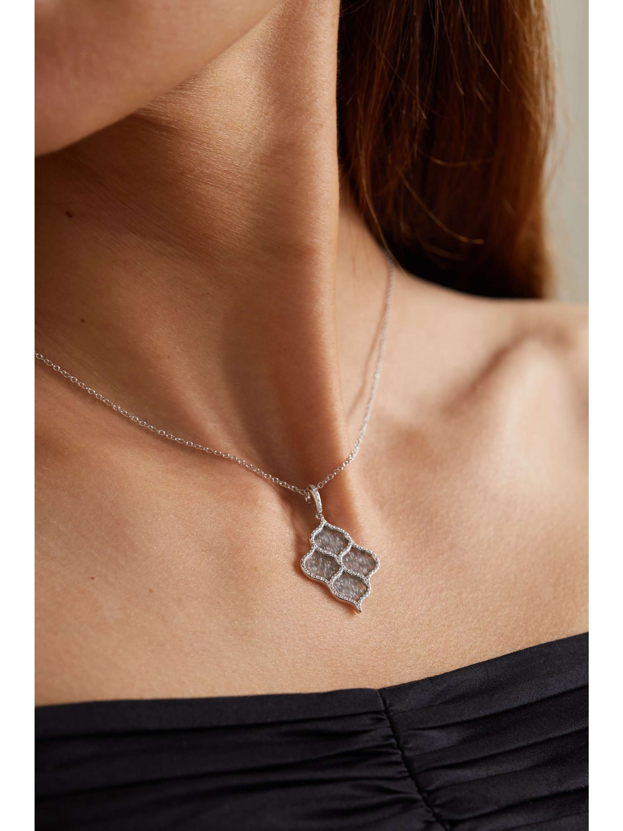 BOGHOSSIAN 18-karat white gold, titanium fiber and diamond necklace