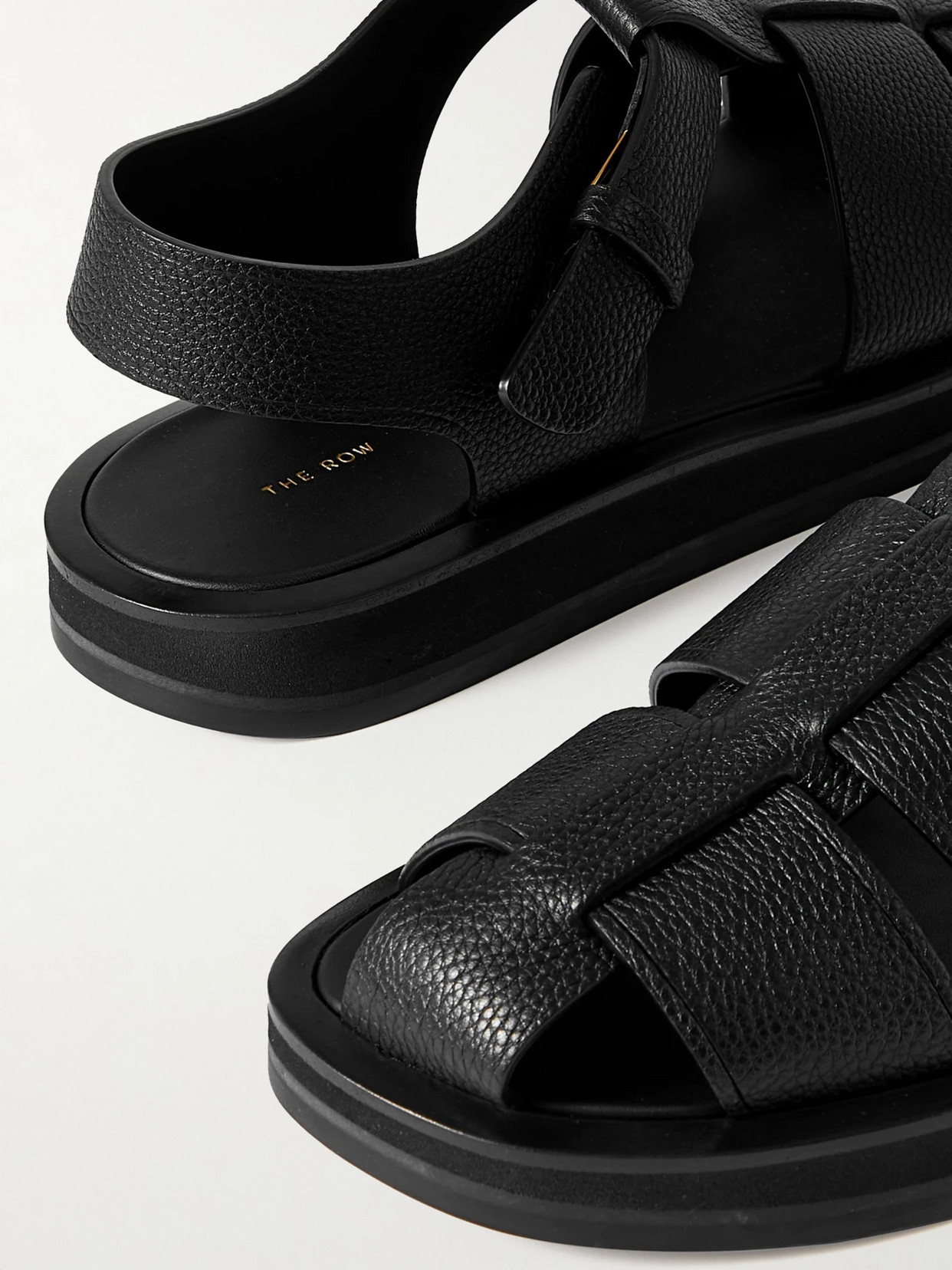 Shop The Row Fisherman Woven Textured-leather Sandals In Black