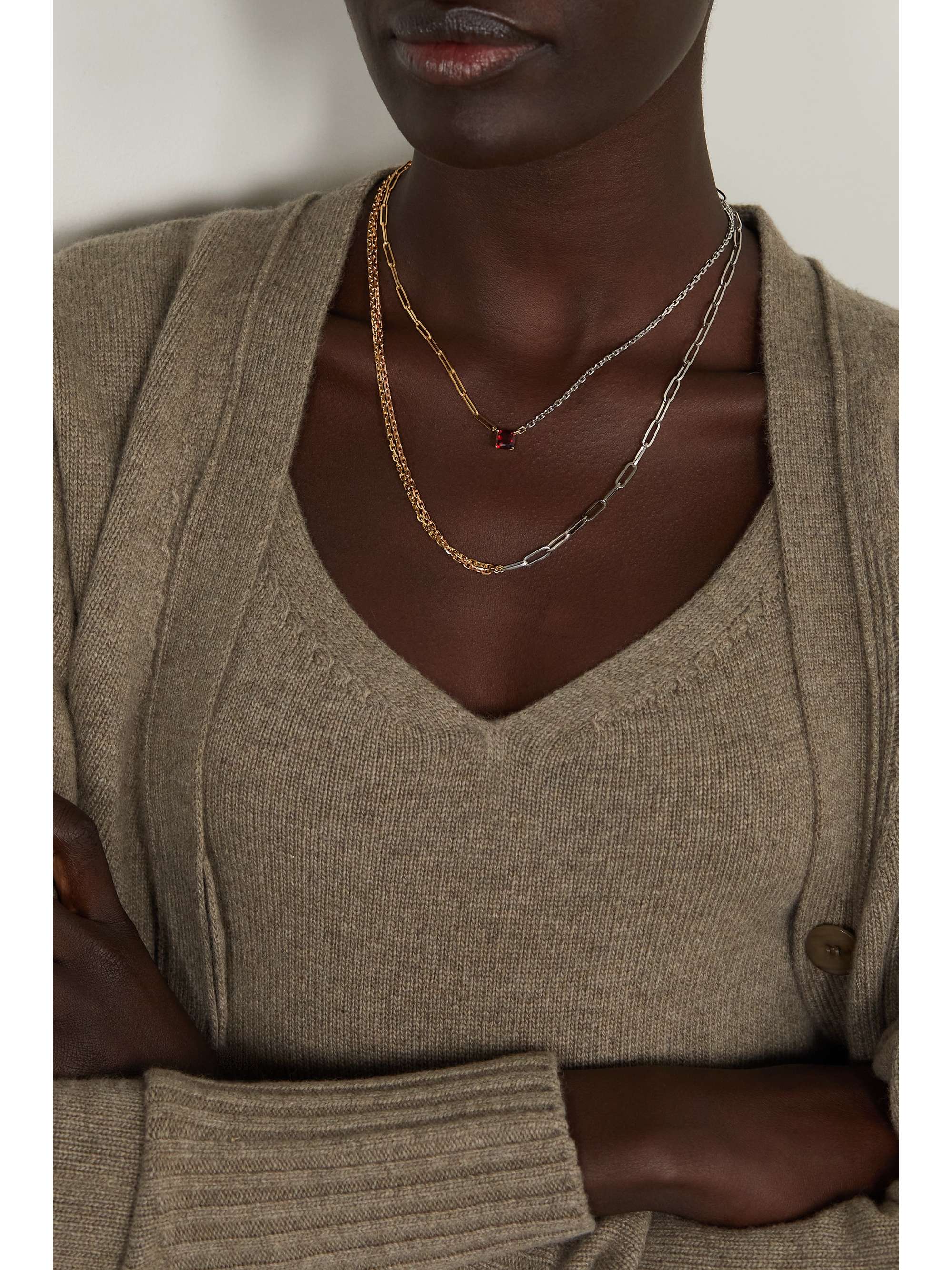 YVONNE LÉON 18-karat white, yellow and rose gold necklace