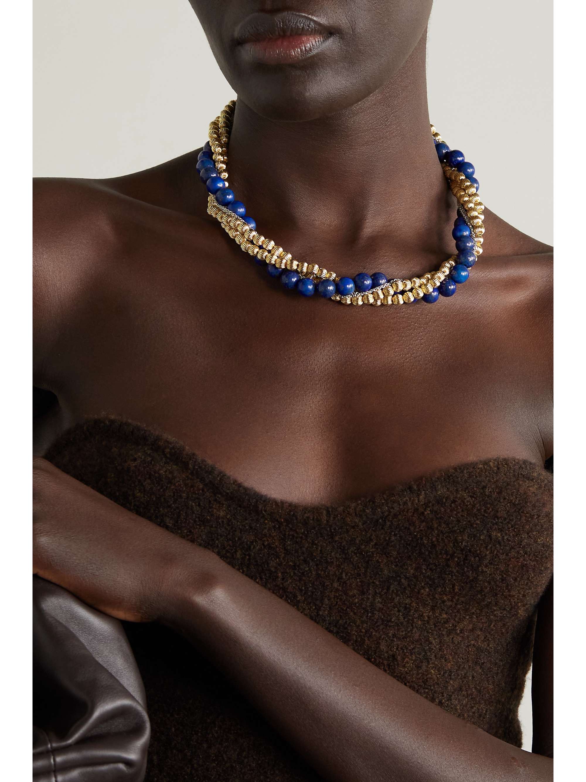 YVONNE LÉON 9-karat yellow and white gold lapis lazuli necklace