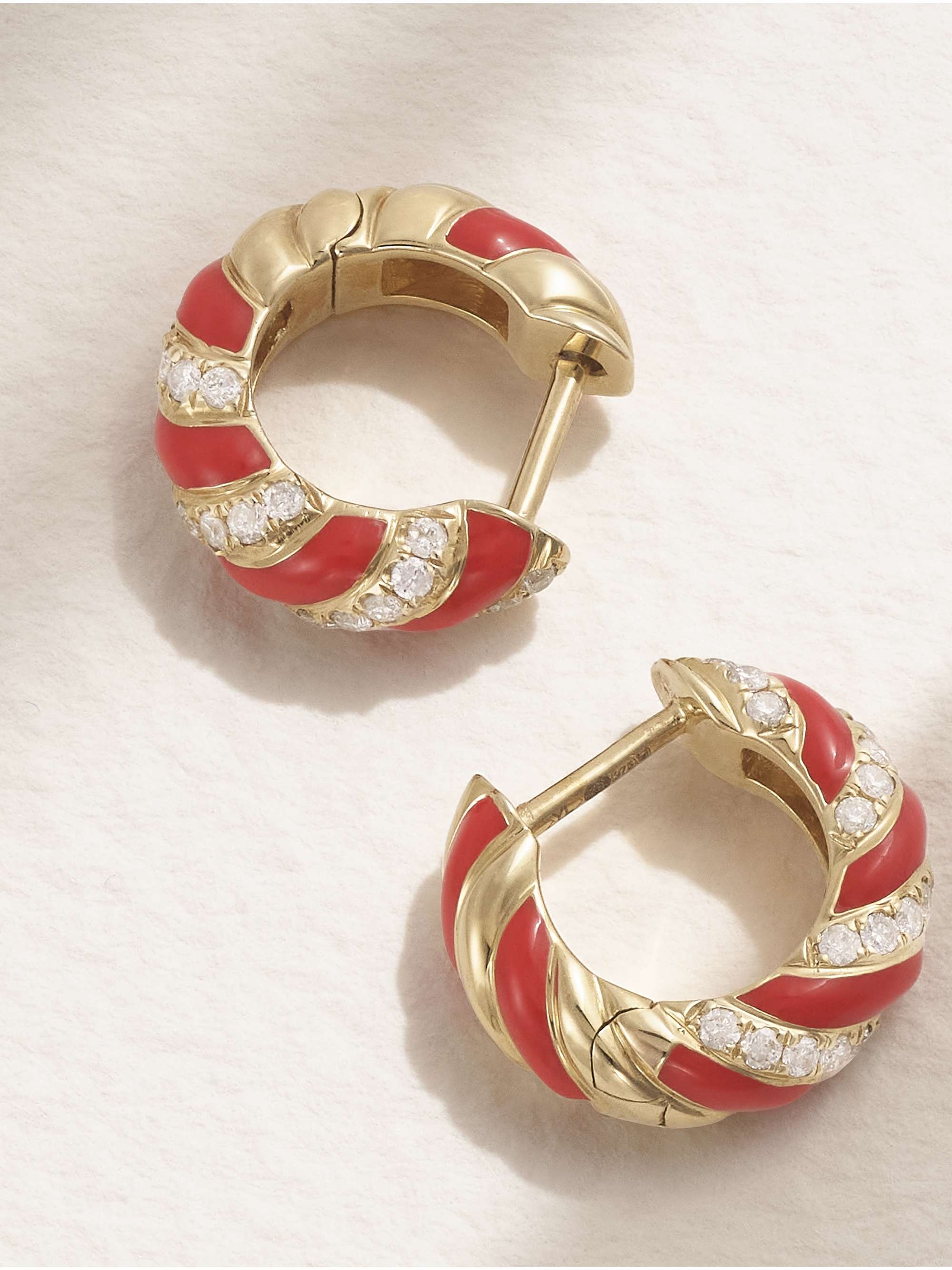 YVONNE LÉON 9-karat gold, enamel and diamond hoop earrings