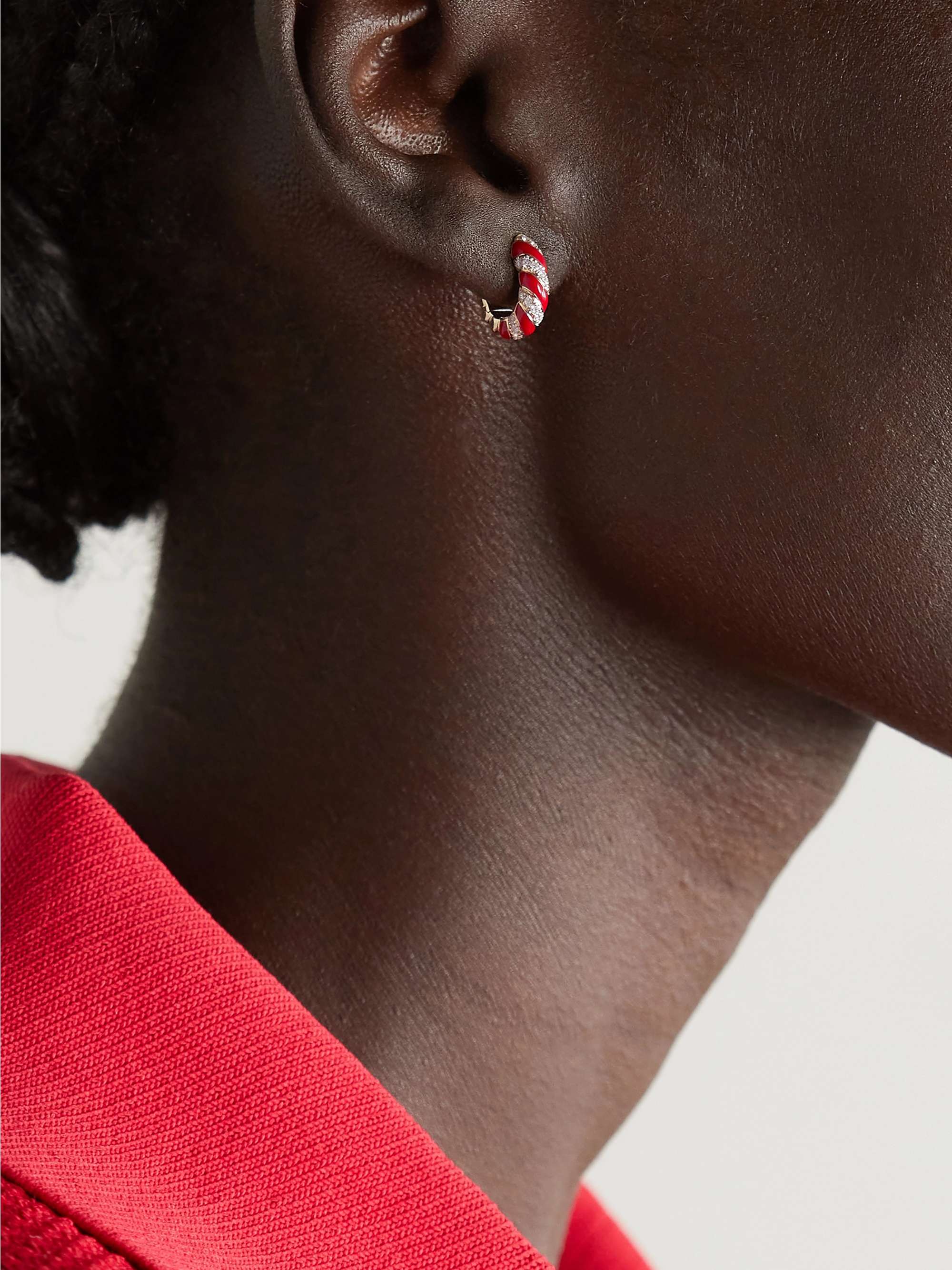 YVONNE LÉON 9-karat gold, enamel and diamond hoop earrings