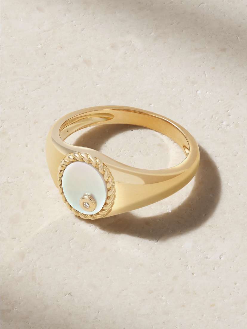 Yvonne Léon 9-karat Gold, Mother-of-pearl And Diamond Signet Ring