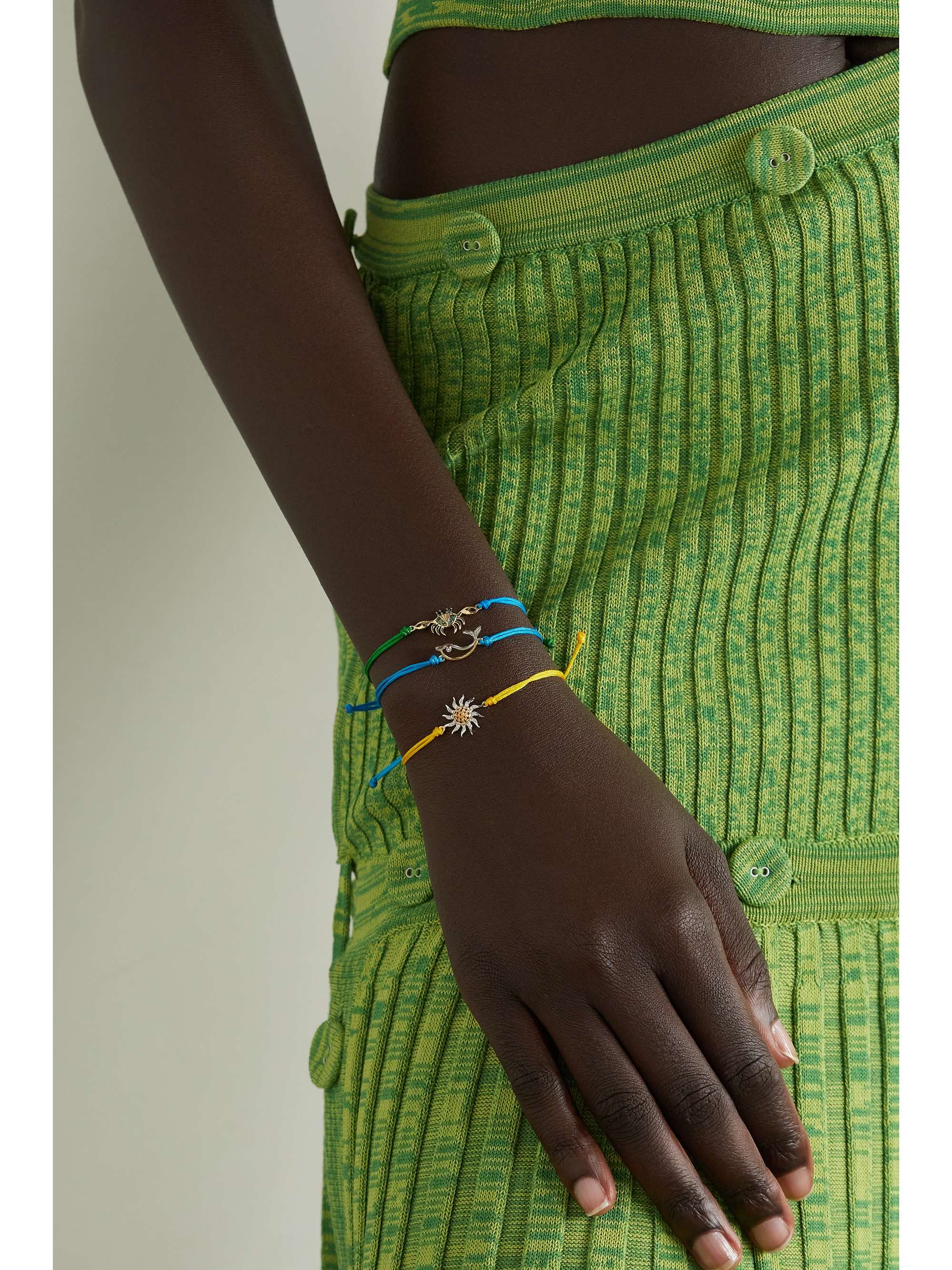 YVONNE LÉON 9-karat gold, cord, tsavorite and diamond bracelet