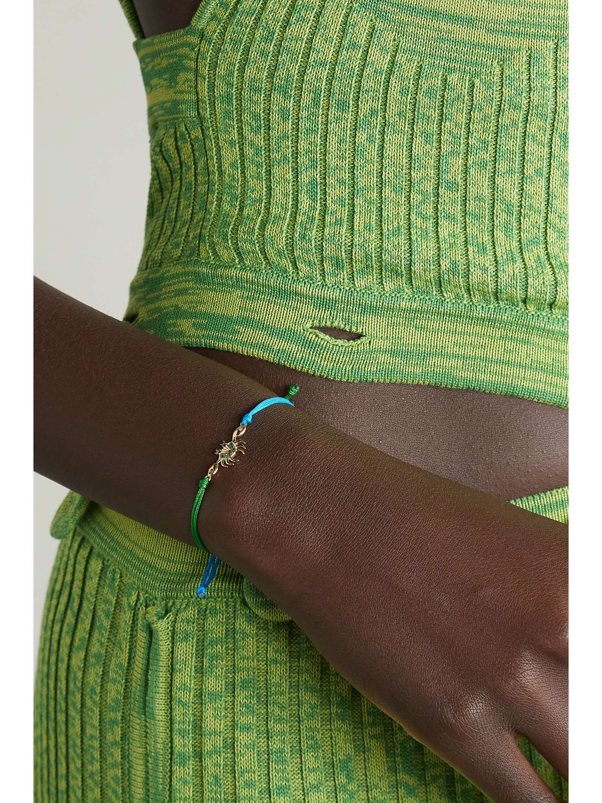 YVONNE LÉON 9-karat gold, cord, tsavorite and diamond bracelet
