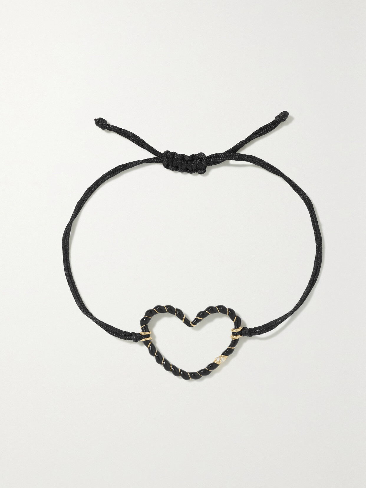 Yvonne Léon 9-karat Gold, Cord, Enamel And Diamond Bracelet In Black
