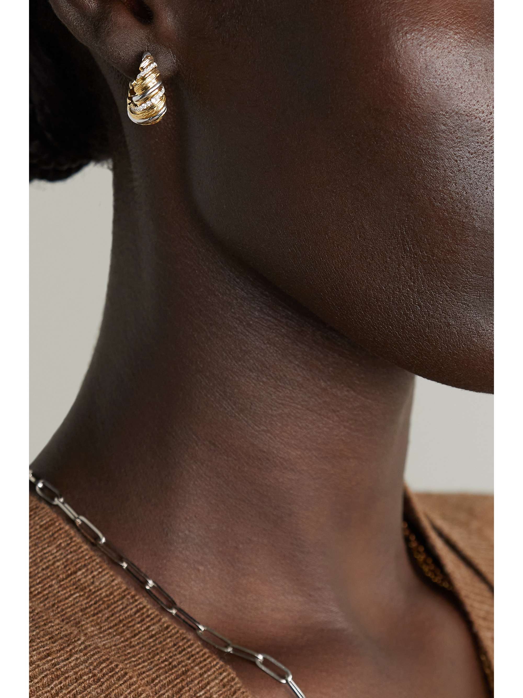 YVONNE LÉON 9-karat yellow and white gold diamond hoop earrings