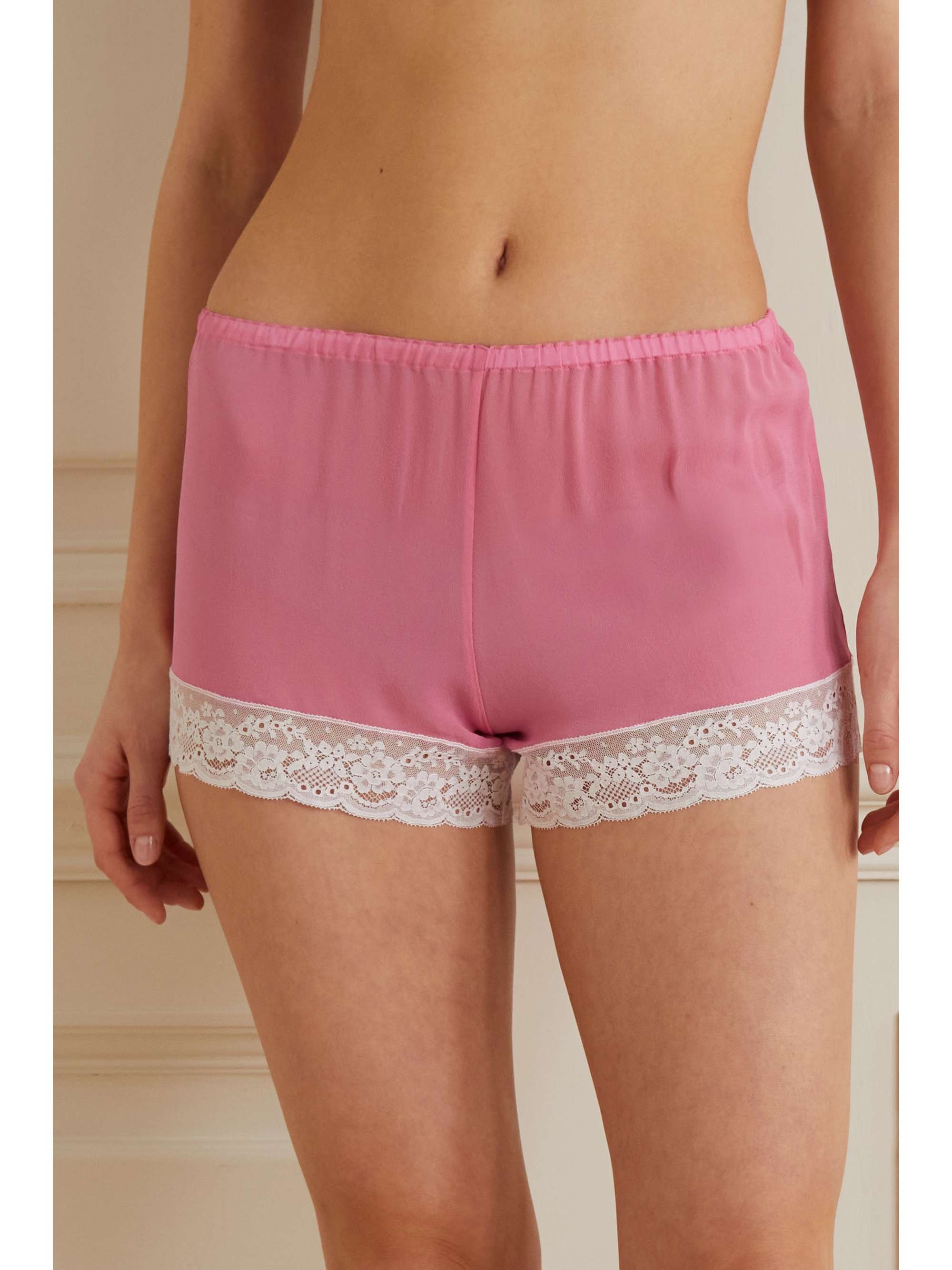LORETTA CAPONI Demetra lace-trimmed silk-georgette pajama shorts