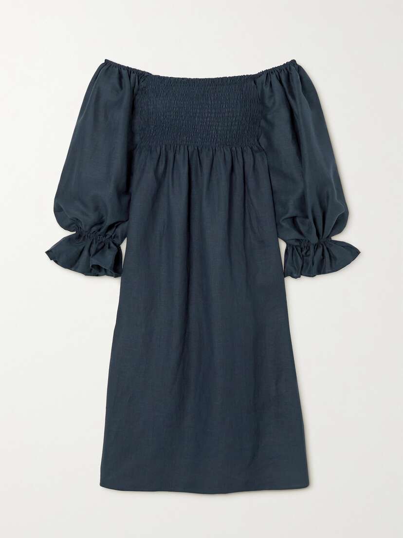 Sleeper + Net Sustain Atlanta Off-the-shoulder Shirred Organic Linen Midi Dress - x large