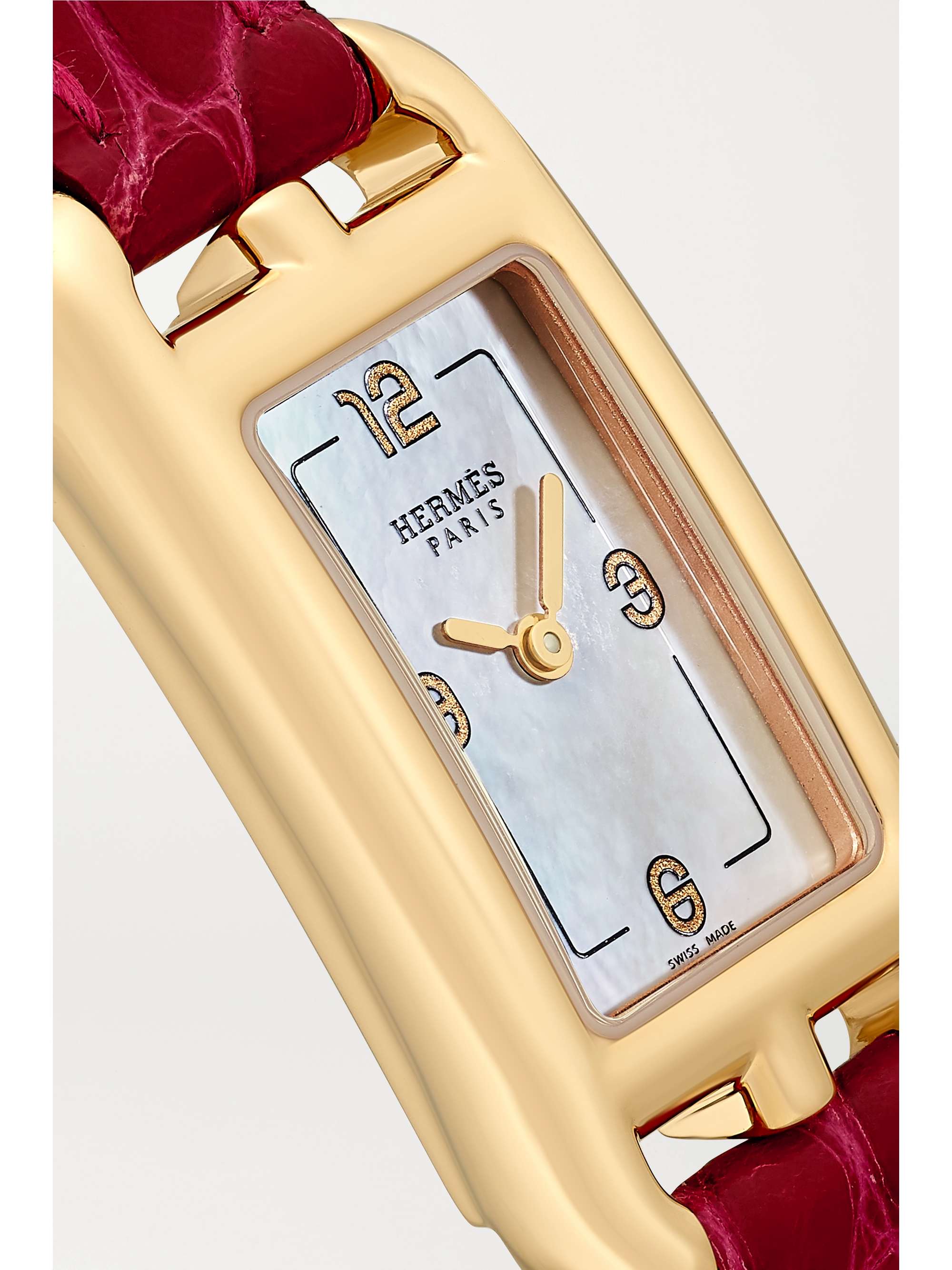 HERMÈS TIMEPIECES Nantucket 29mm small 18-karat rose gold, alligator and mother-of-pearl watch