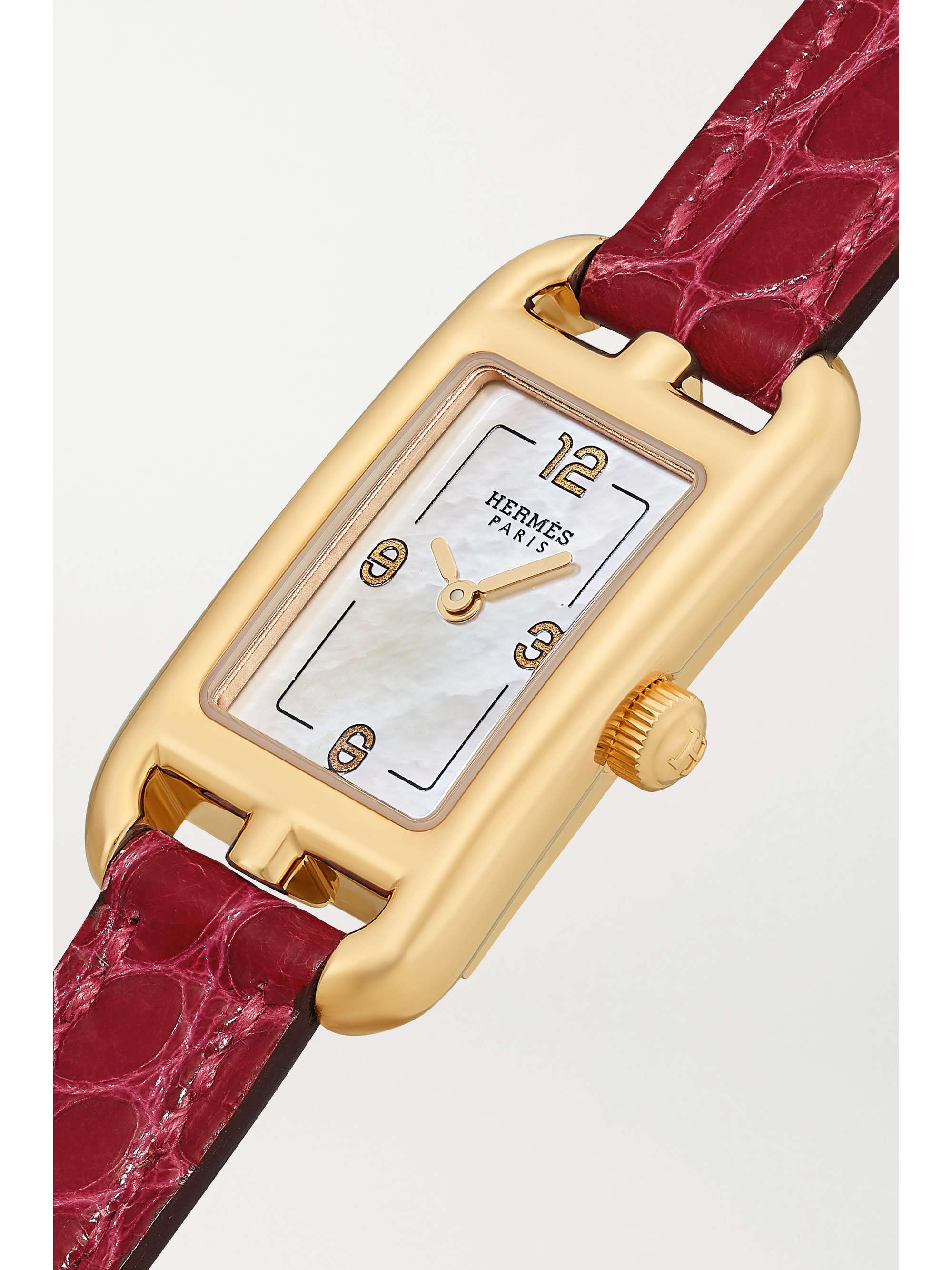 HERMÈS TIMEPIECES Nantucket 29mm small 18-karat rose gold, alligator and mother-of-pearl watch