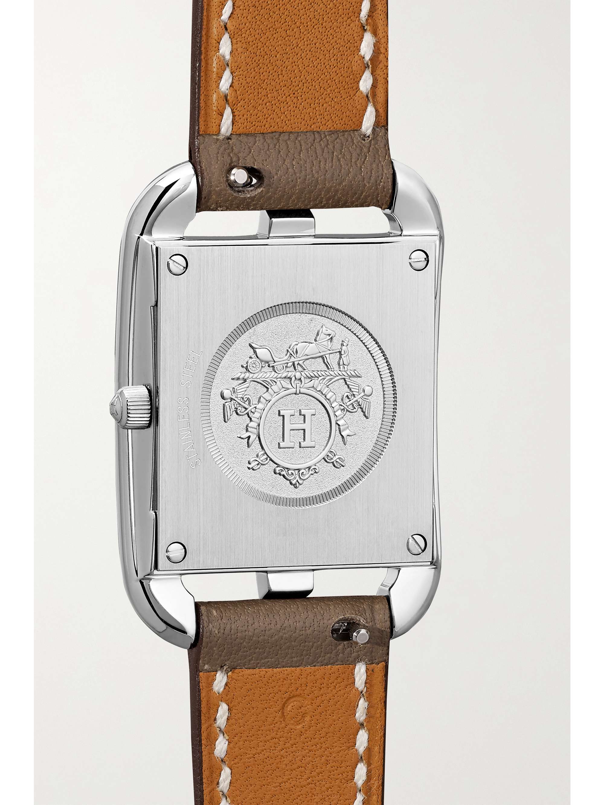 HERMÈS TIMEPIECES Cape Cod 31 mm kleine Uhr aus Edelstahl mit Perlmutt, Diamanten und Lederarmband