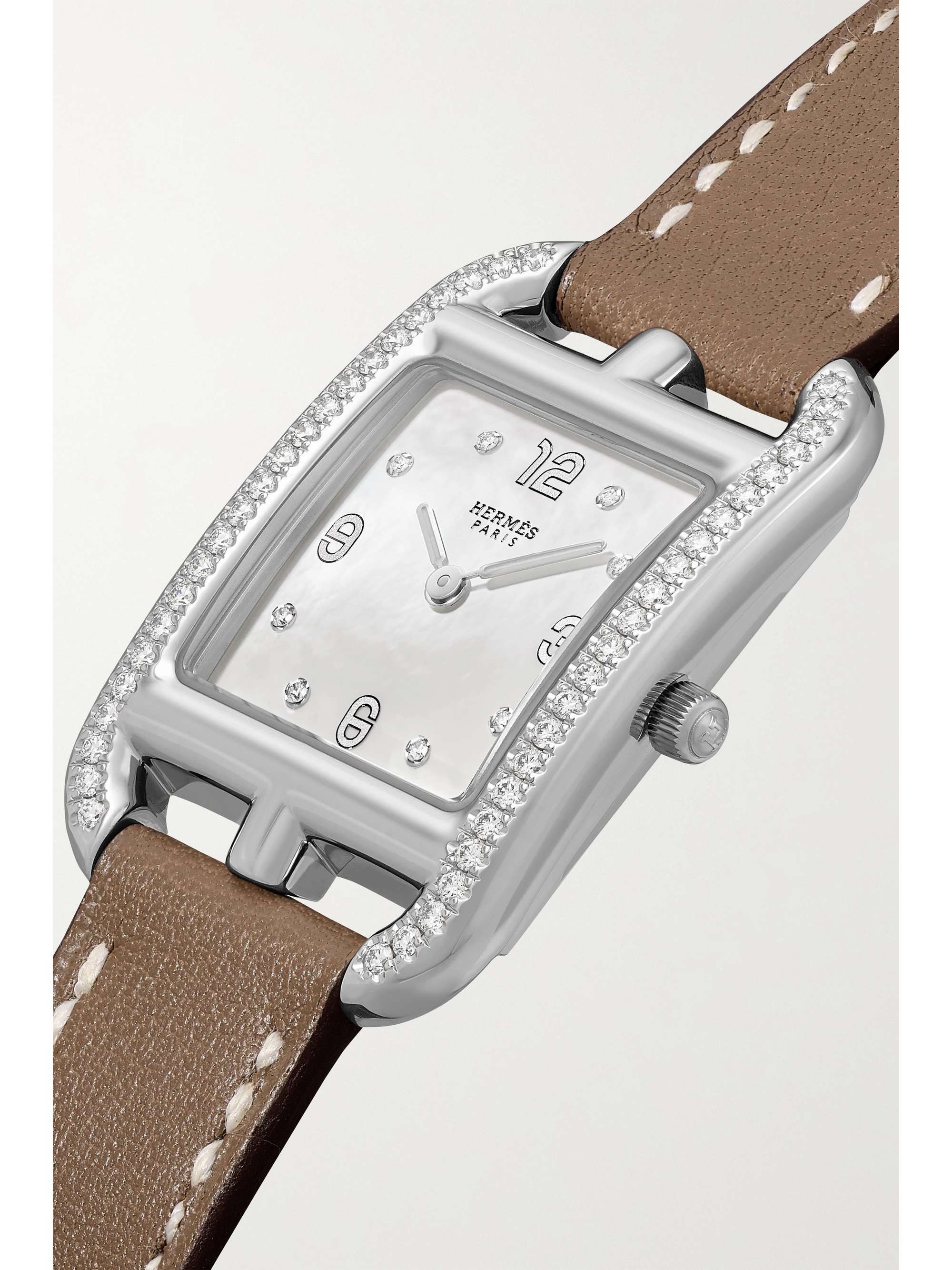 HERMÈS TIMEPIECES Cape Cod 31 mm kleine Uhr aus Edelstahl mit Perlmutt, Diamanten und Lederarmband