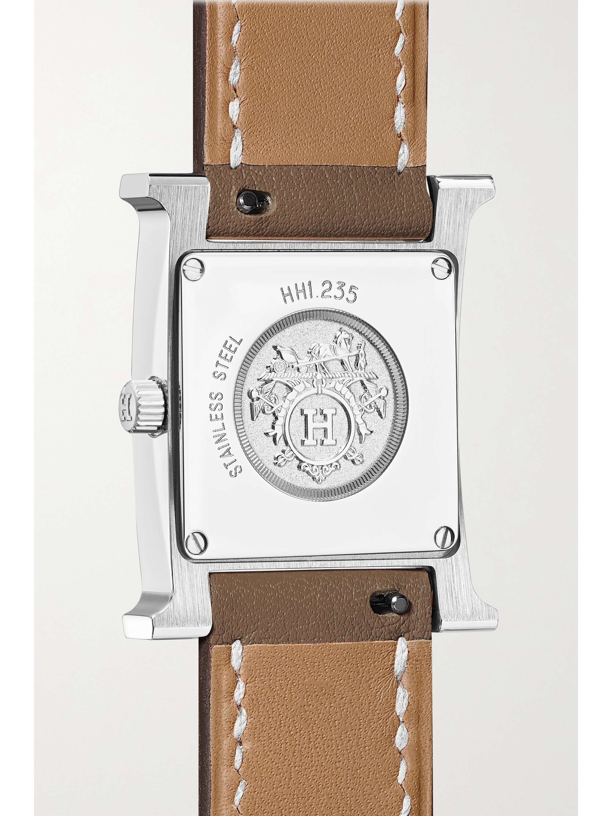 HERMÈS TIMEPIECES Montre en acier inoxydable, diamants et nacre à bracelet en cuir Heure H Small, 25 mm