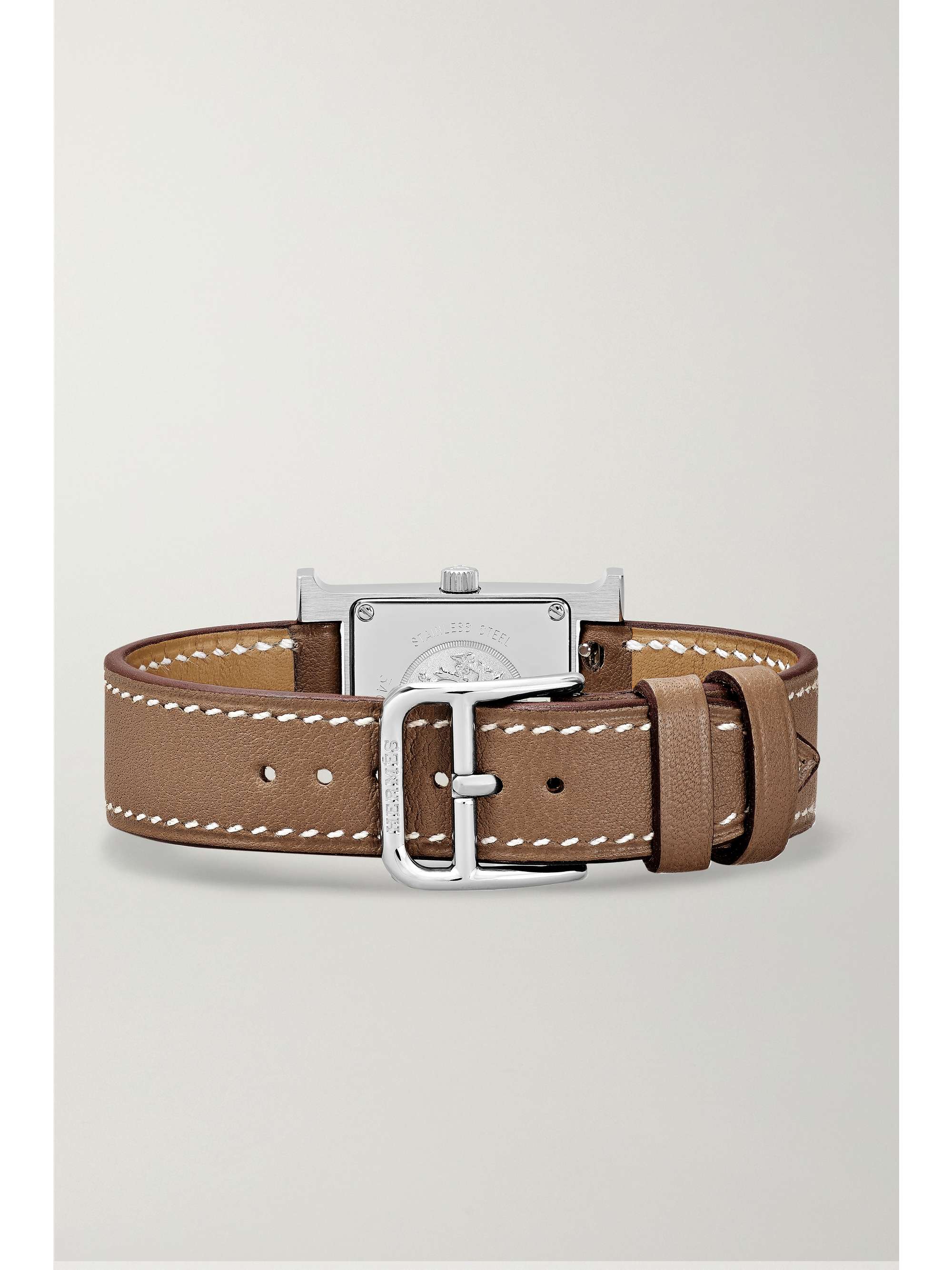 HERMÈS TIMEPIECES Montre en acier inoxydable, diamants et nacre à bracelet en cuir Heure H Small, 25 mm