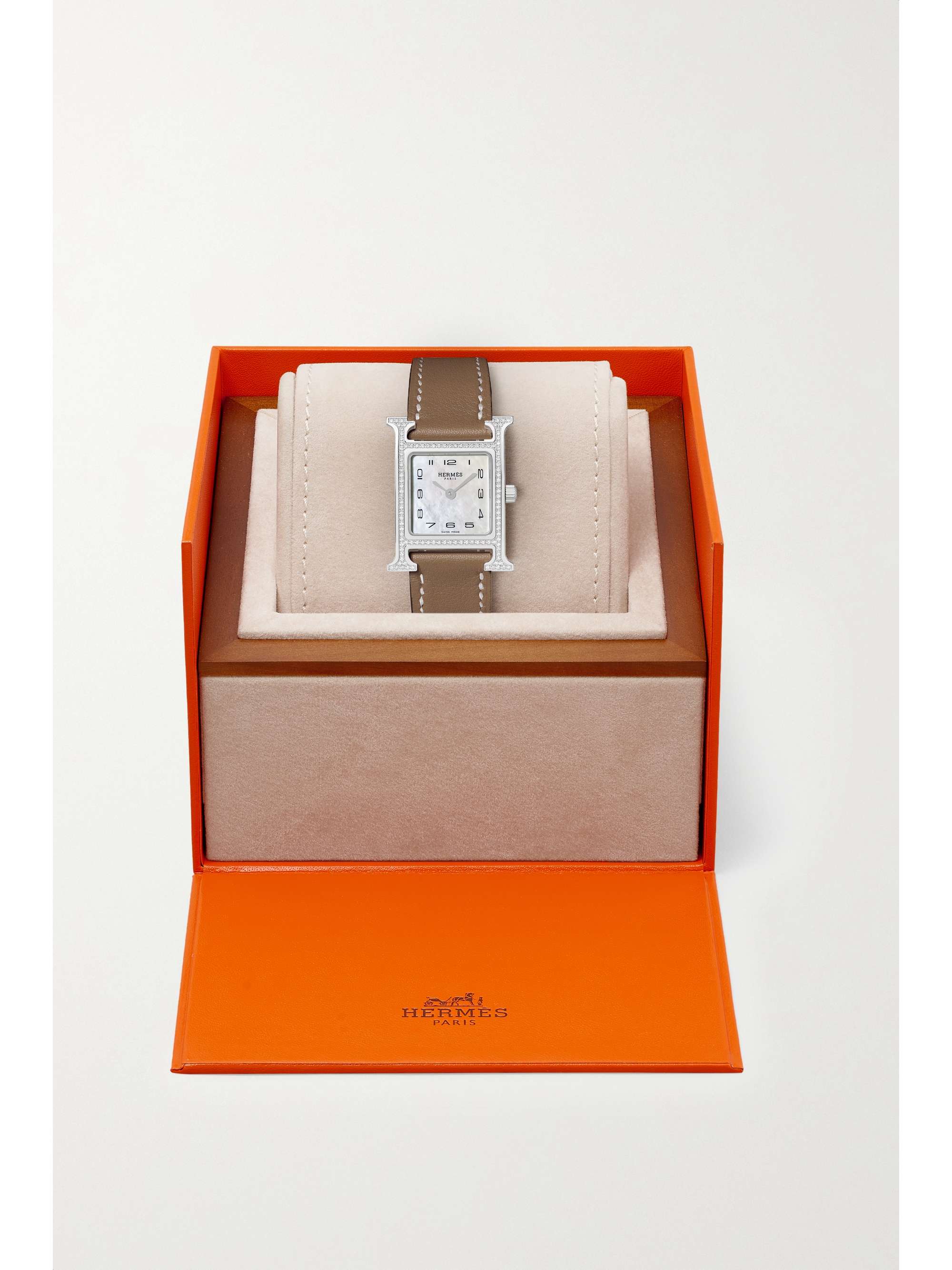 HERMÈS TIMEPIECES Montre en acier inoxydable, diamants et nacre à bracelet en cuir Heure H Small, 25 mm