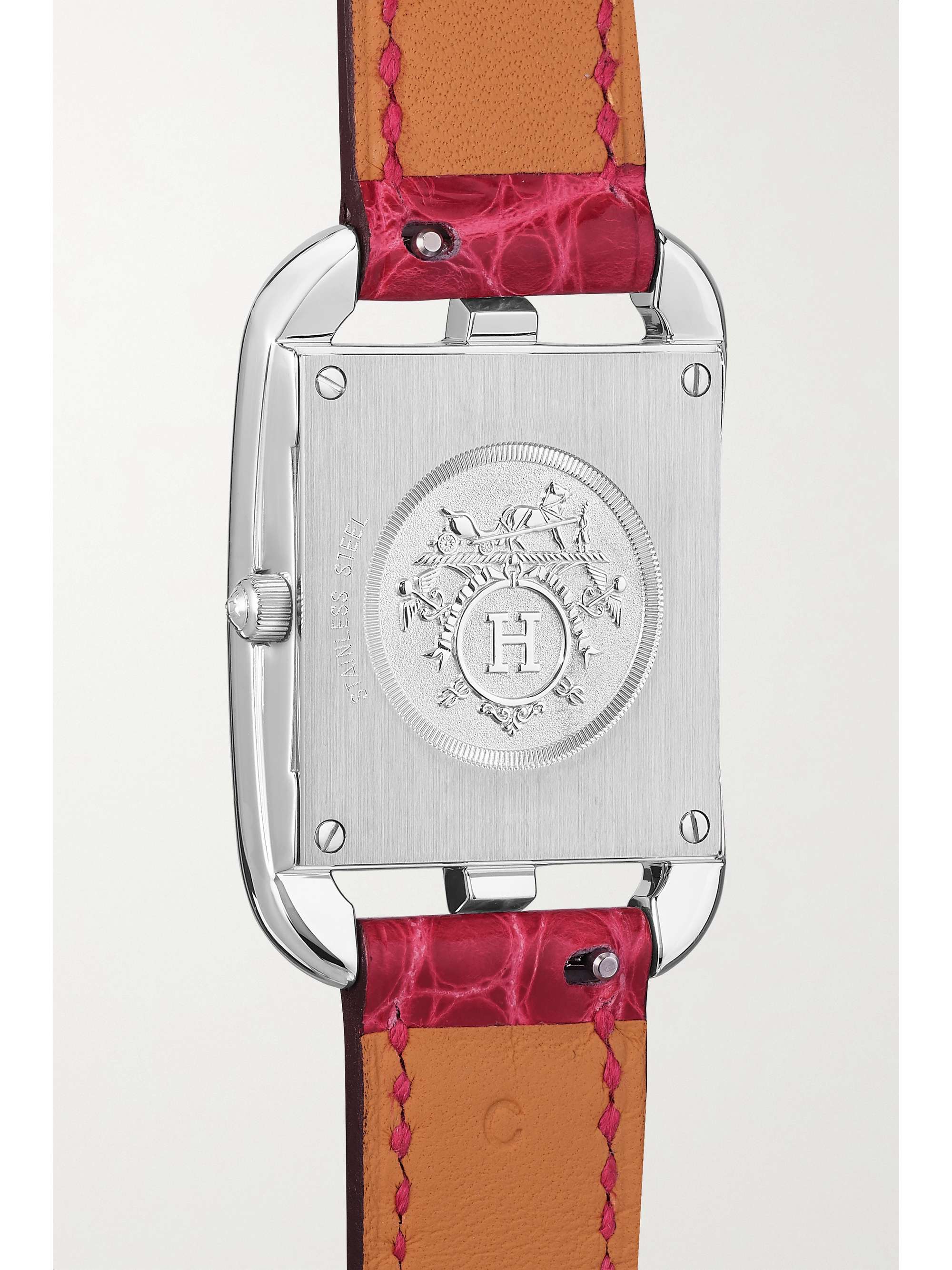 HERMÈS TIMEPIECES Cape Cod 31mm small stainless steel, alligator, mother-of-pearl and diamond watch