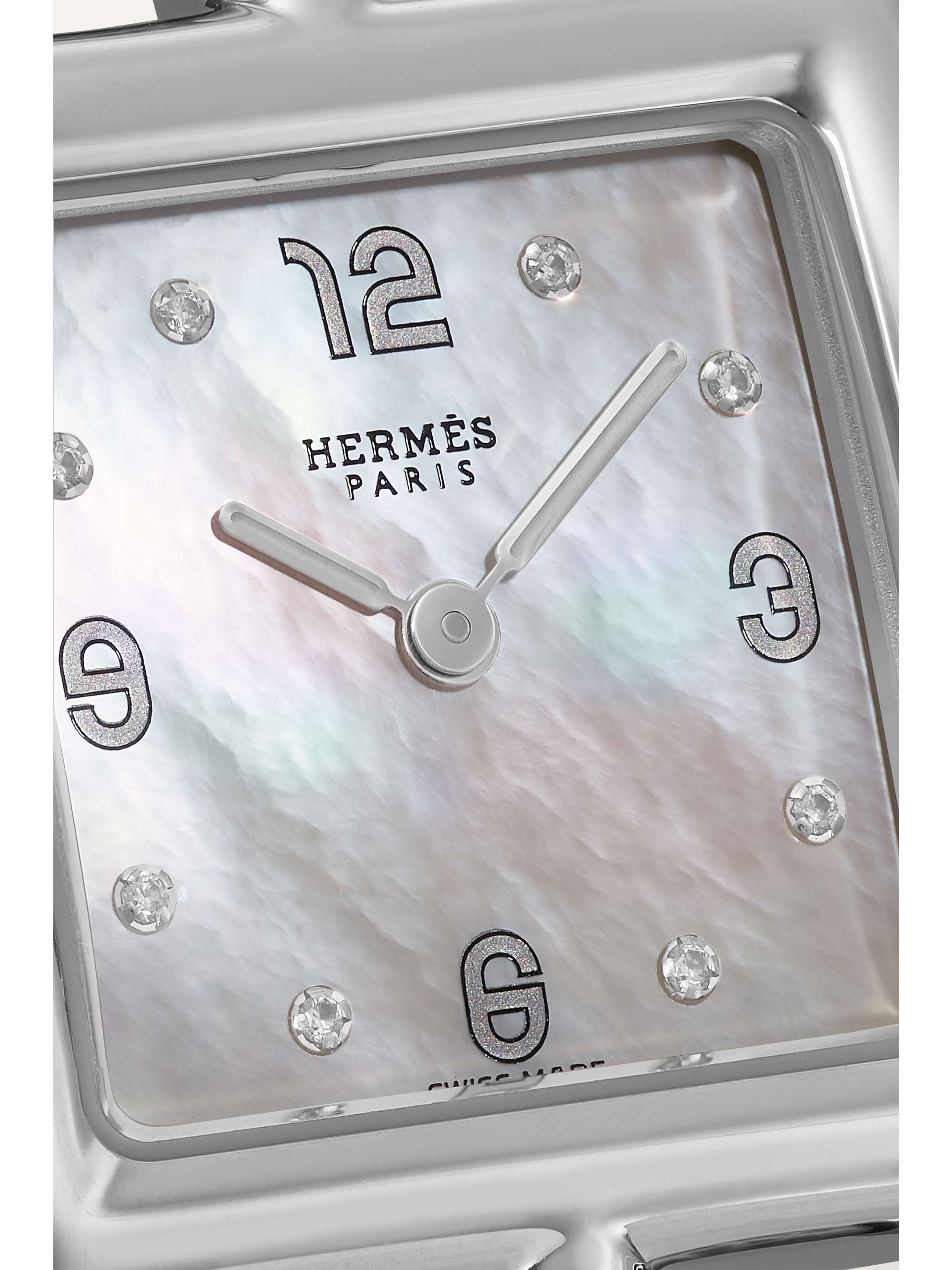 HERMÈS TIMEPIECES Cape Cod 31mm small stainless steel, alligator, mother-of-pearl and diamond watch