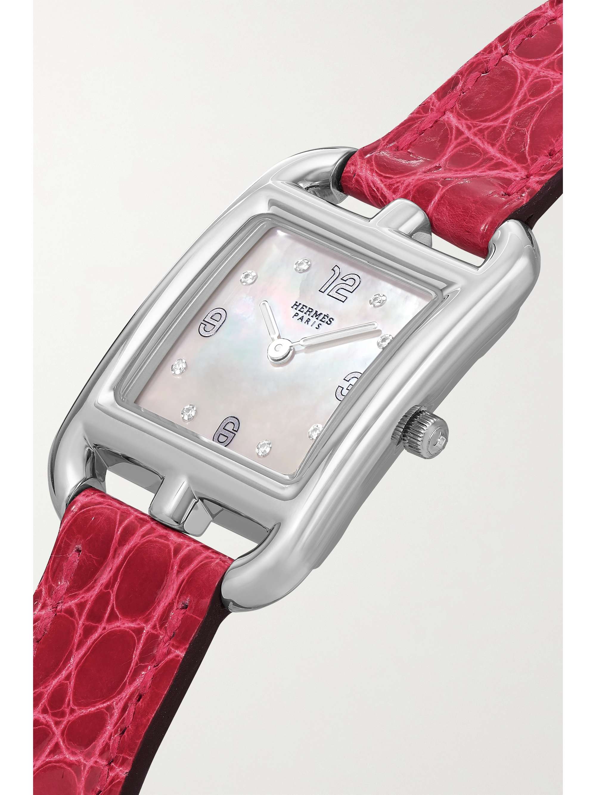HERMÈS TIMEPIECES Cape Cod 31mm small stainless steel, alligator, mother-of-pearl and diamond watch