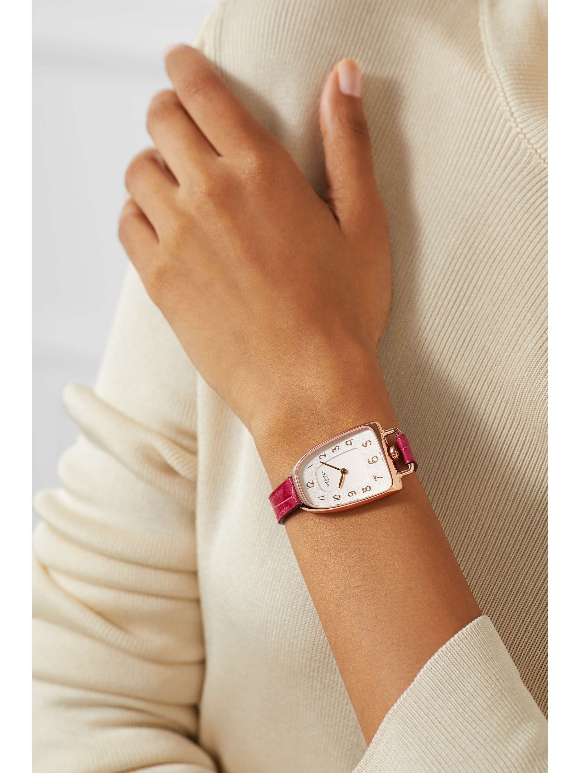 HERMÈS TIMEPIECES Galop d'Hermès 40mm large 18-karat rose gold and alligator watch