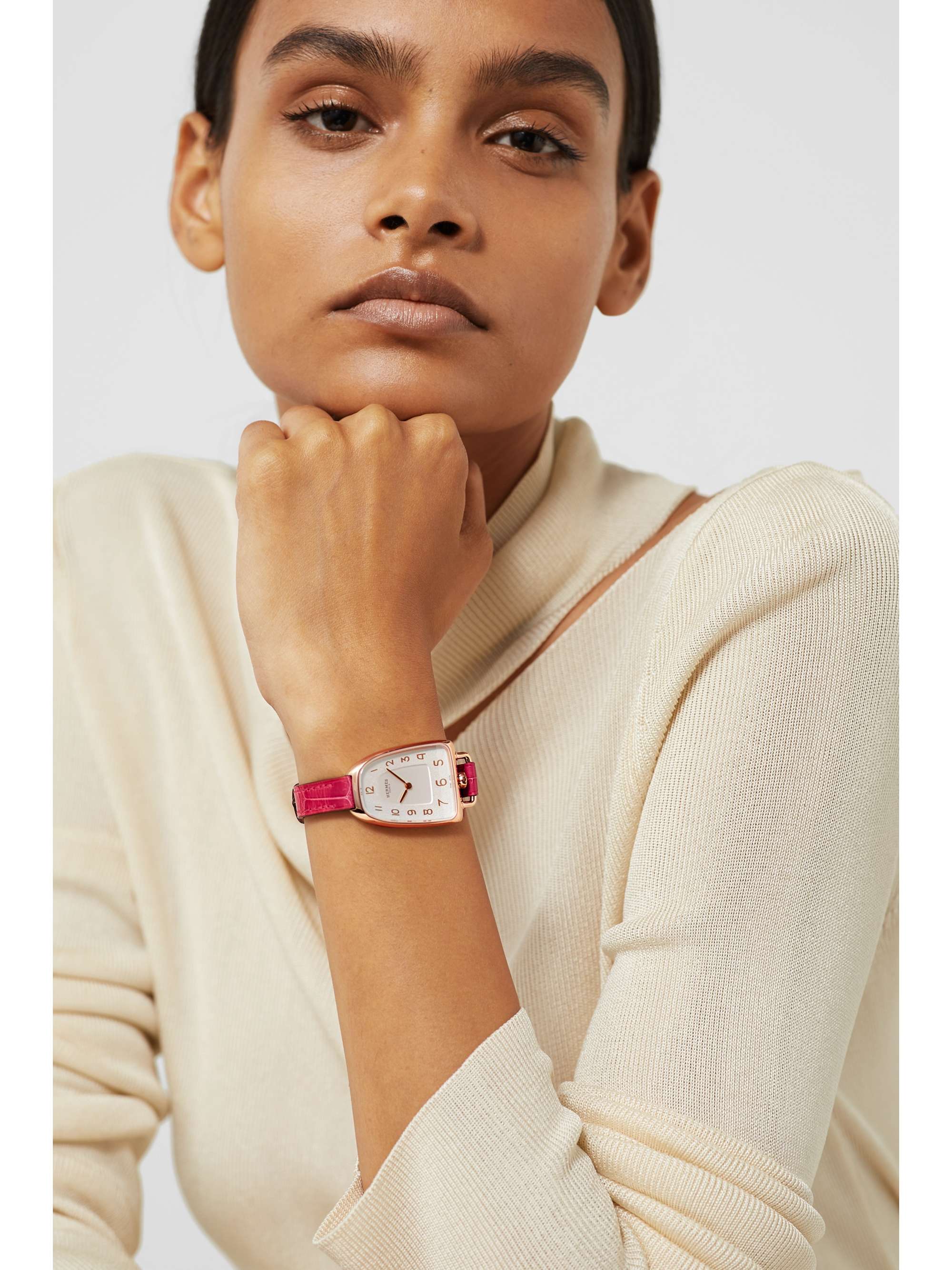 HERMÈS TIMEPIECES Galop d'Hermès 40mm large 18-karat rose gold and alligator watch