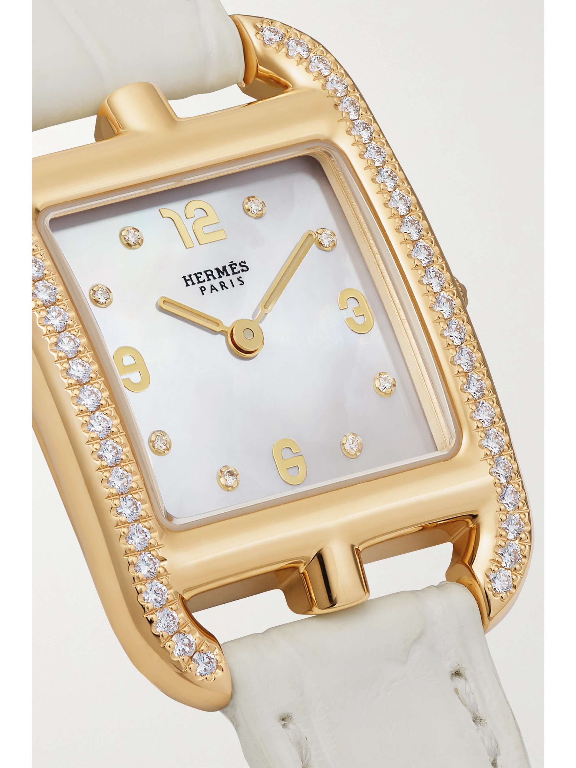 HERMÈS TIMEPIECES Cape Cod 31mm small 18-karat gold, alligator, mother-of-pearl and diamond watch