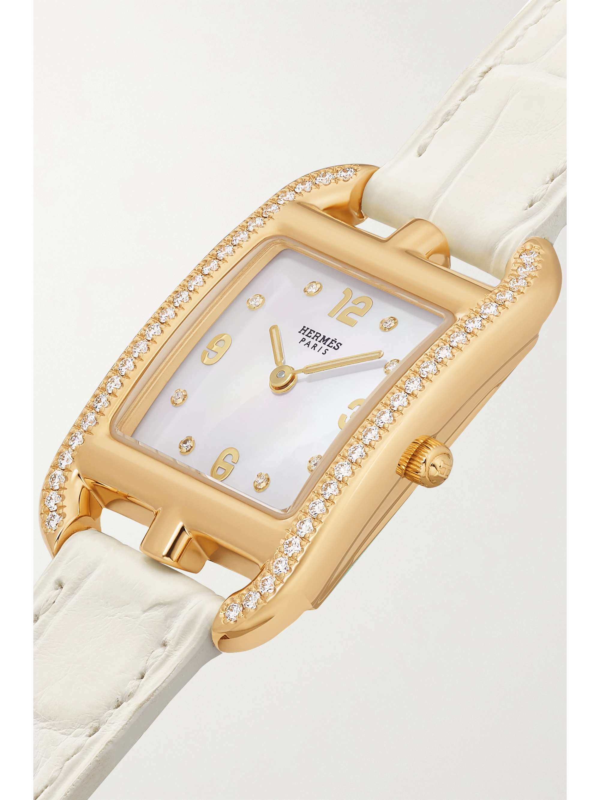 HERMÈS TIMEPIECES Cape Cod 31mm small 18-karat gold, alligator, mother-of-pearl and diamond watch