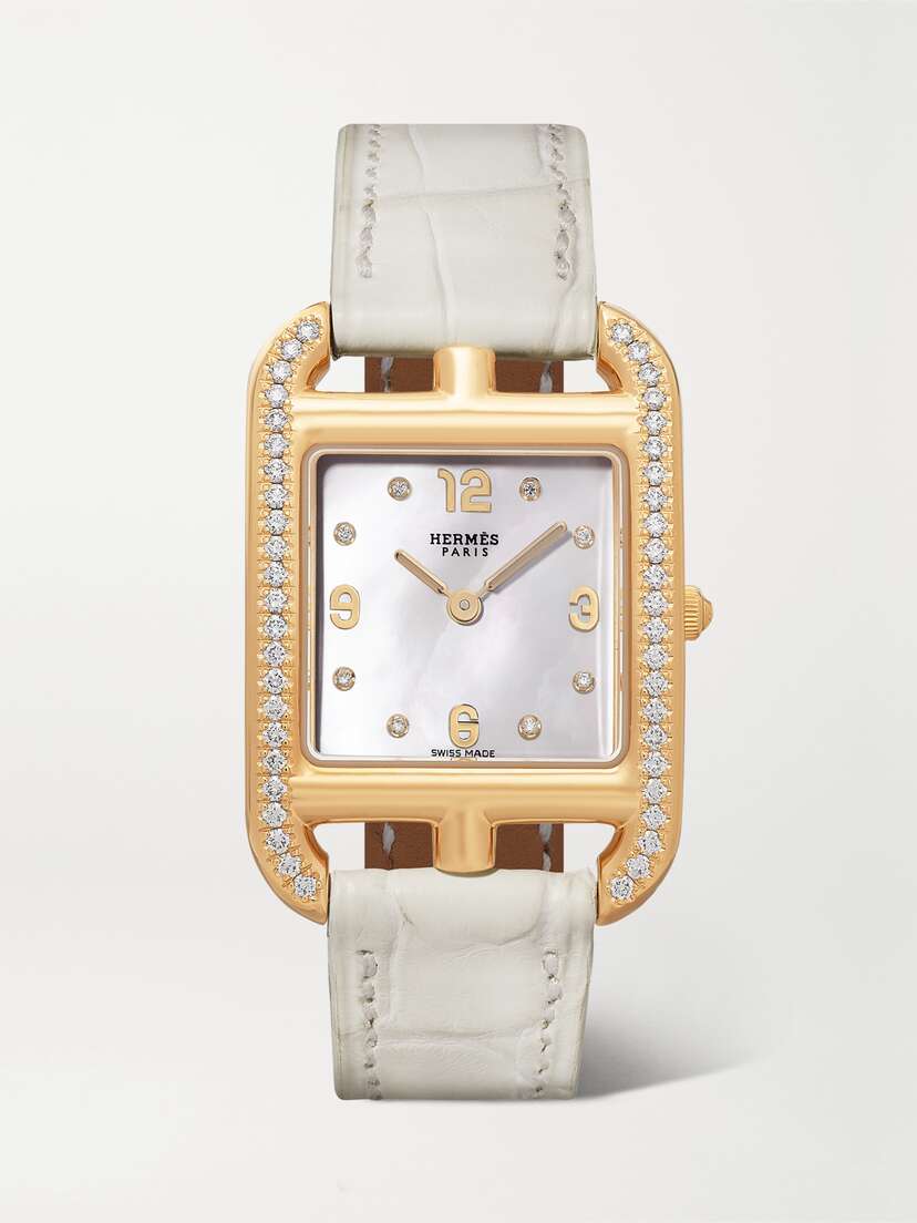 Hermès Timepieces Cape Cod 31mm Small 18-karat , Alligator, Mother-of-pearl And Diamond Watch