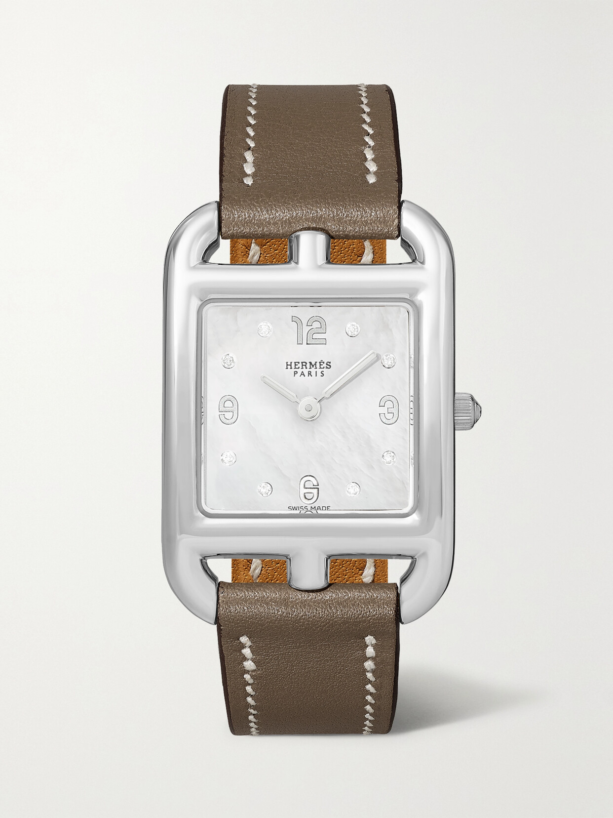 Hermès Timepieces Cape Cod 31mm Small Stainless Steel, Leather, Mother-of-pearl And Diamond Watch In Silver