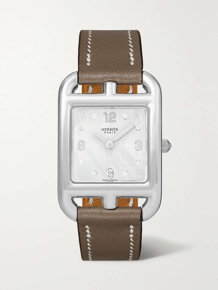 Hermès Timepieces Cape Cod 31mm Small Stainless Steel, Leather, Mother-of-pearl And Diamond Watch