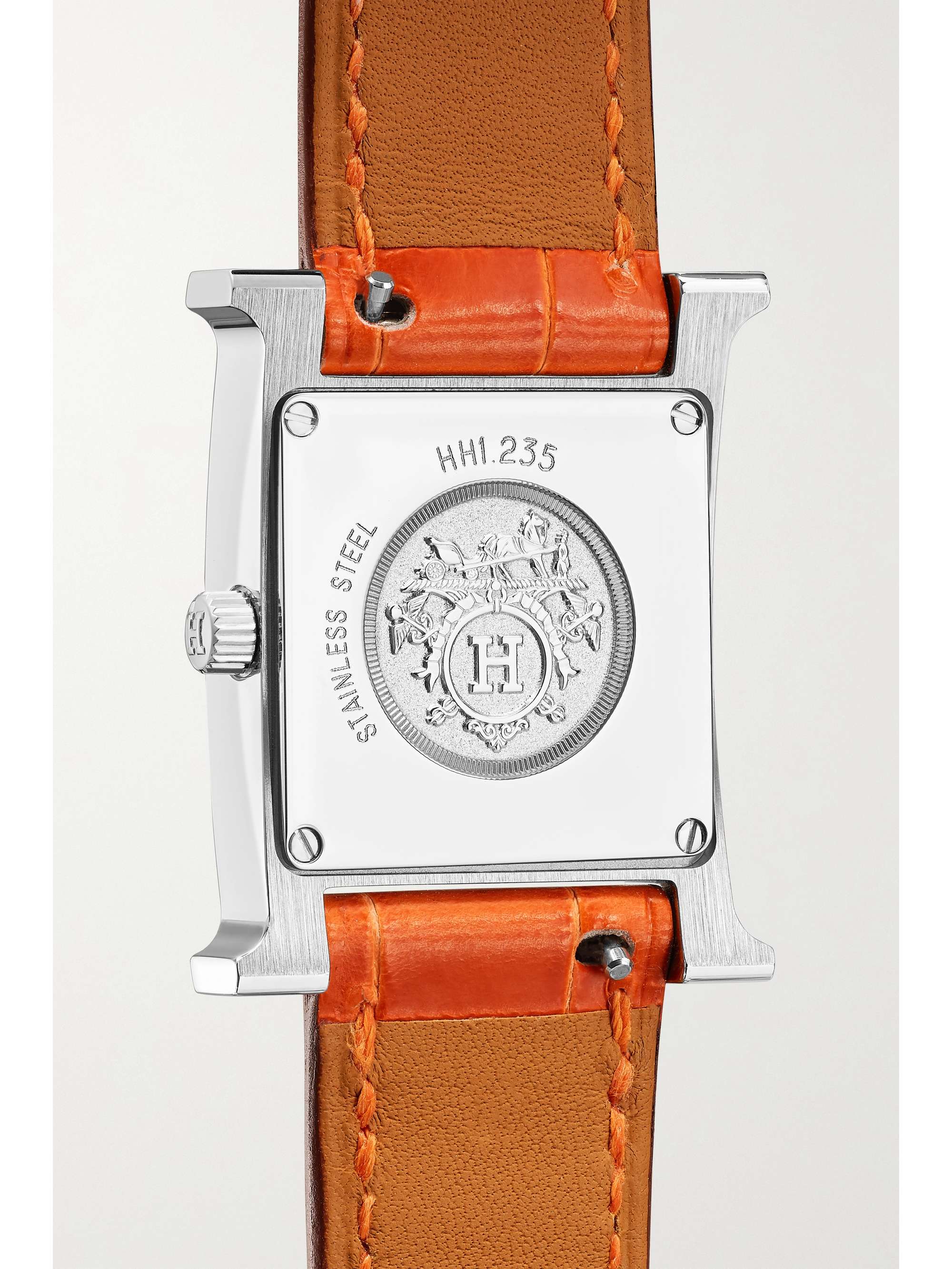 HERMÈS TIMEPIECES Heure H 25mm small stainless steel, alligator, diamond and mother-of-pearl watch