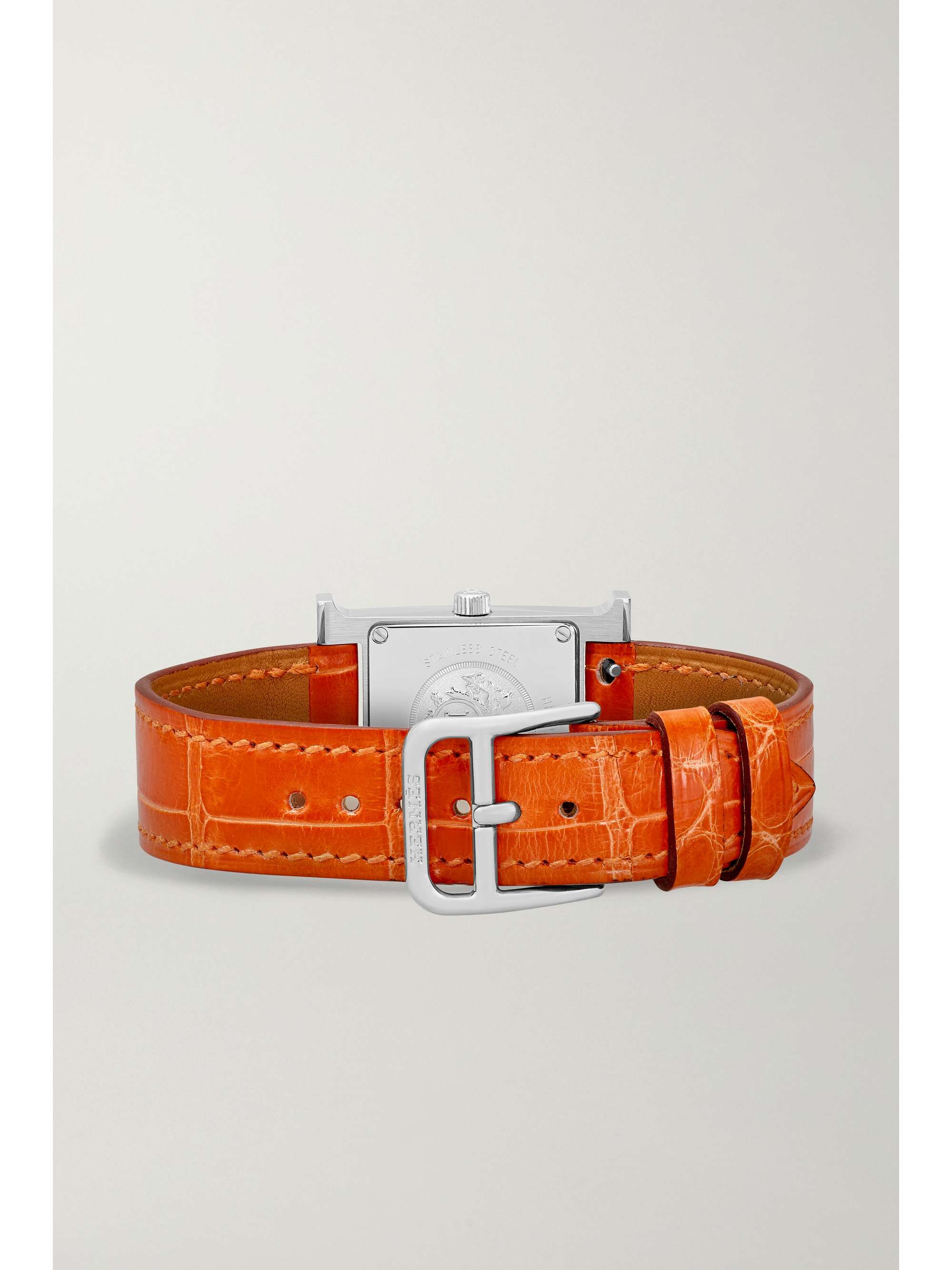 HERMÈS TIMEPIECES Heure H 25mm small stainless steel, alligator, diamond and mother-of-pearl watch