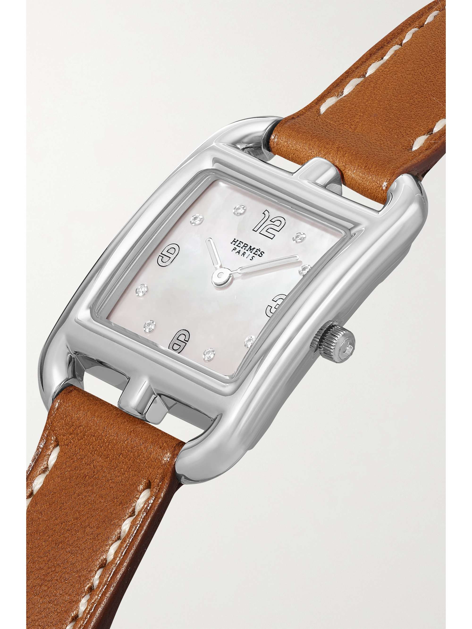 HERMÈS TIMEPIECES Montre en acier inoxydable, nacre et diamants à bracelet en cuir Cape Cod Small, 31 mm